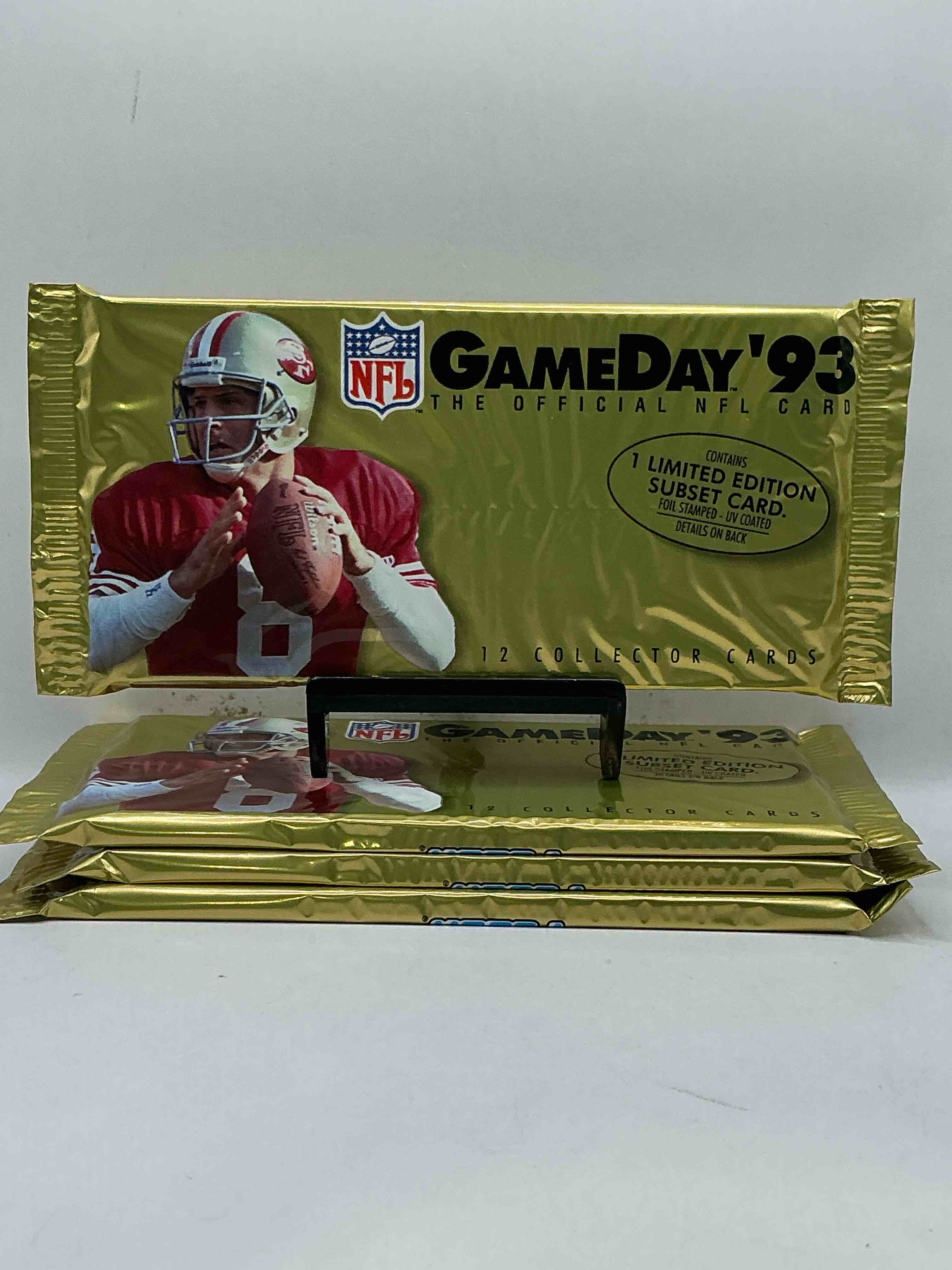 1993 oversized gameday fleer unopened packs, direct from box! search for brett favre, barry sanders & more! also search for 1 limited edition subset card! awesome piece of football history!