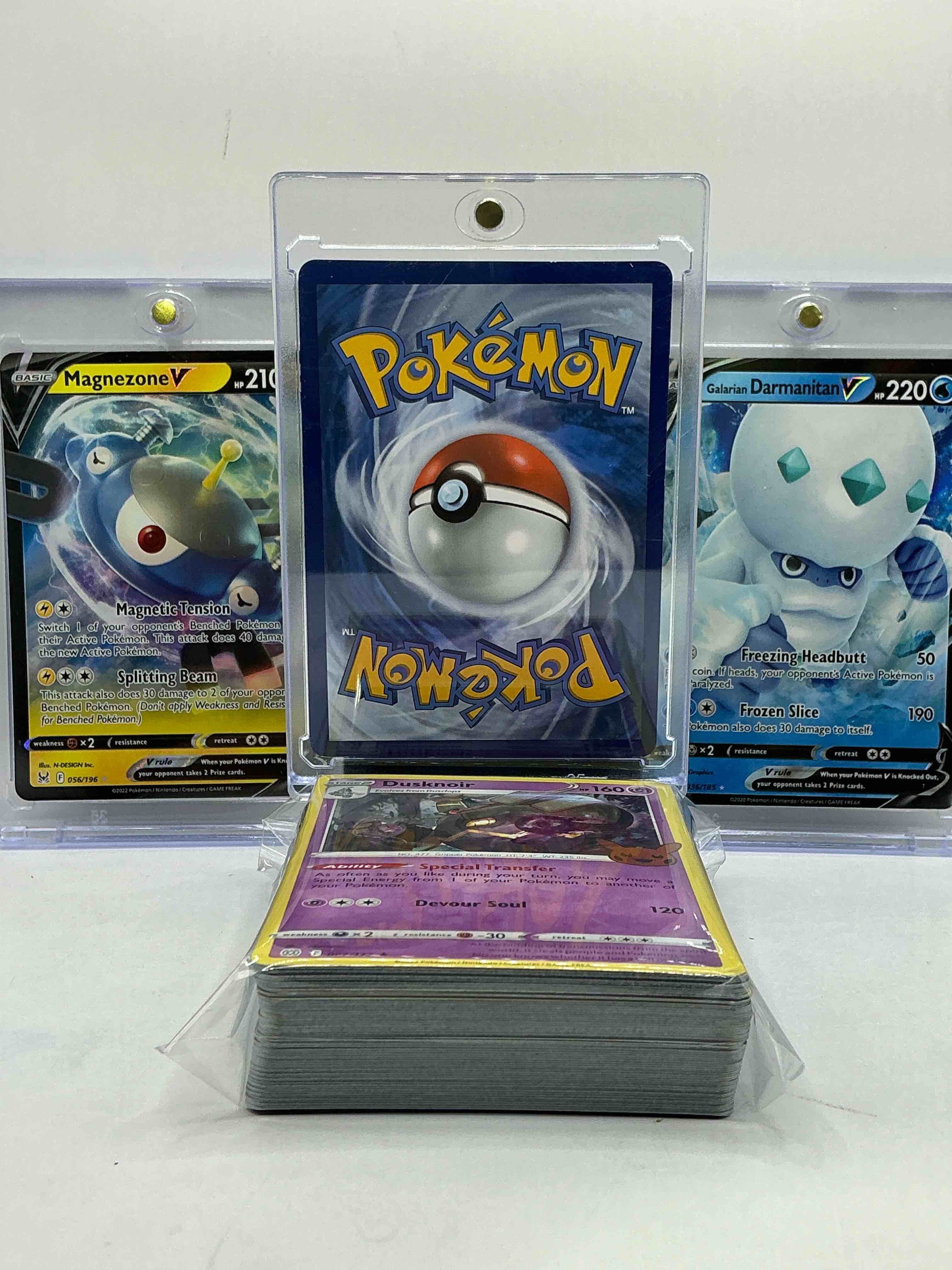Condition photo showing New/Like New for v union pikachu, magnezone v, darmanitan v & more! along with 50 other pokémon heroes, holos, legends & commons- including 1 stage two rare holographic, 2 stage one rare holographic, 3 basic rare holographic, 4 common/ uncommon holographics (all stages), 2 stage two non holographic & 2 rares! also includes 36 non holo common/ uncommon basic & first stage cards trainers & energy too! perfect set for collectors & enthusiasts!