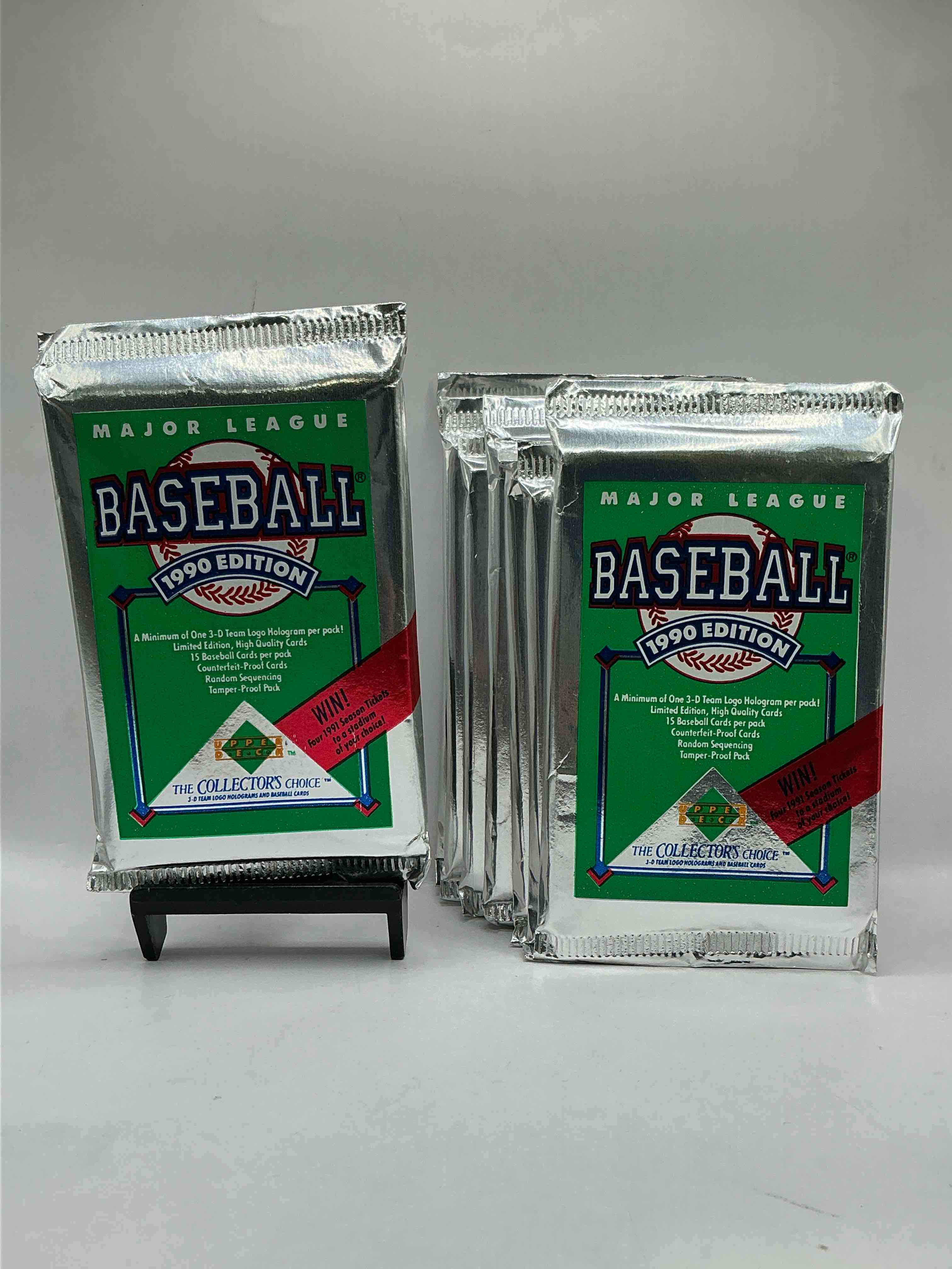 1990 upper deck baseball unopened sports trading card packs! direct from original box! look for possible collector's 3d team logo card! as well as early ken griffey jr. cards!