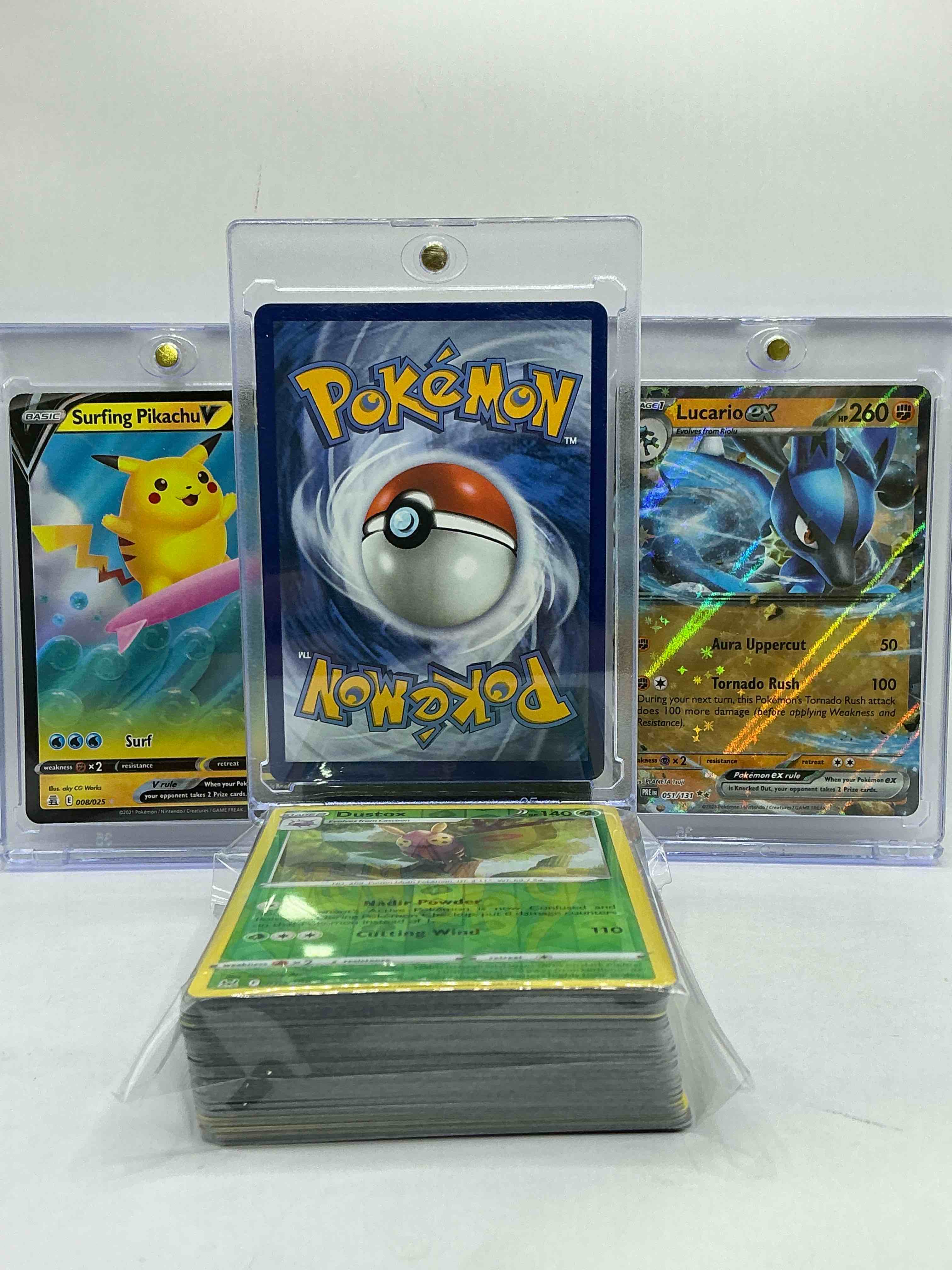 Condition photo showing New/Like New for mega charizard y ex, surfing pikachu v, lucario v & more! pokémon palooza! along with 50 other pokémon heroes, holos, legends & commons- including 1 stage two rare holographic, 2 stage one rare holographic, 3 basic rare holographic, 4 common/ uncommon holographics (all stages), 2 stage two non holographic & 2 rares! also includes 36 non holo common/ uncommon basic & first stage cards trainers & energy too! perfect set for collectors & enthusiasts!