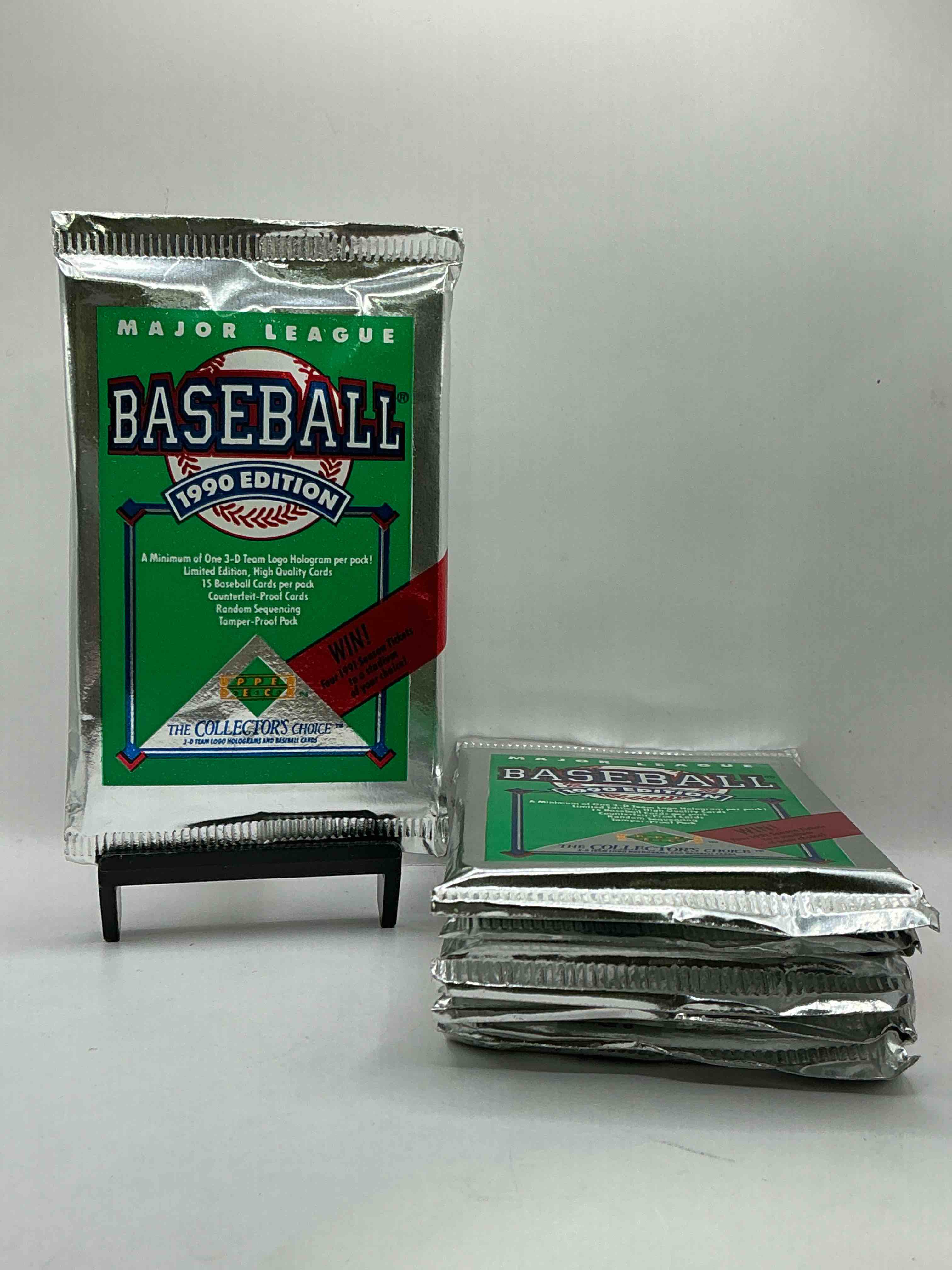 1990 Upper Deck Baseball Unopened Sports Trading Card Packs! Direct From Original Box! Look For Possible Collector's 3D Team Logo Card! As Well As Early Ken Griffey Jr. Cards!