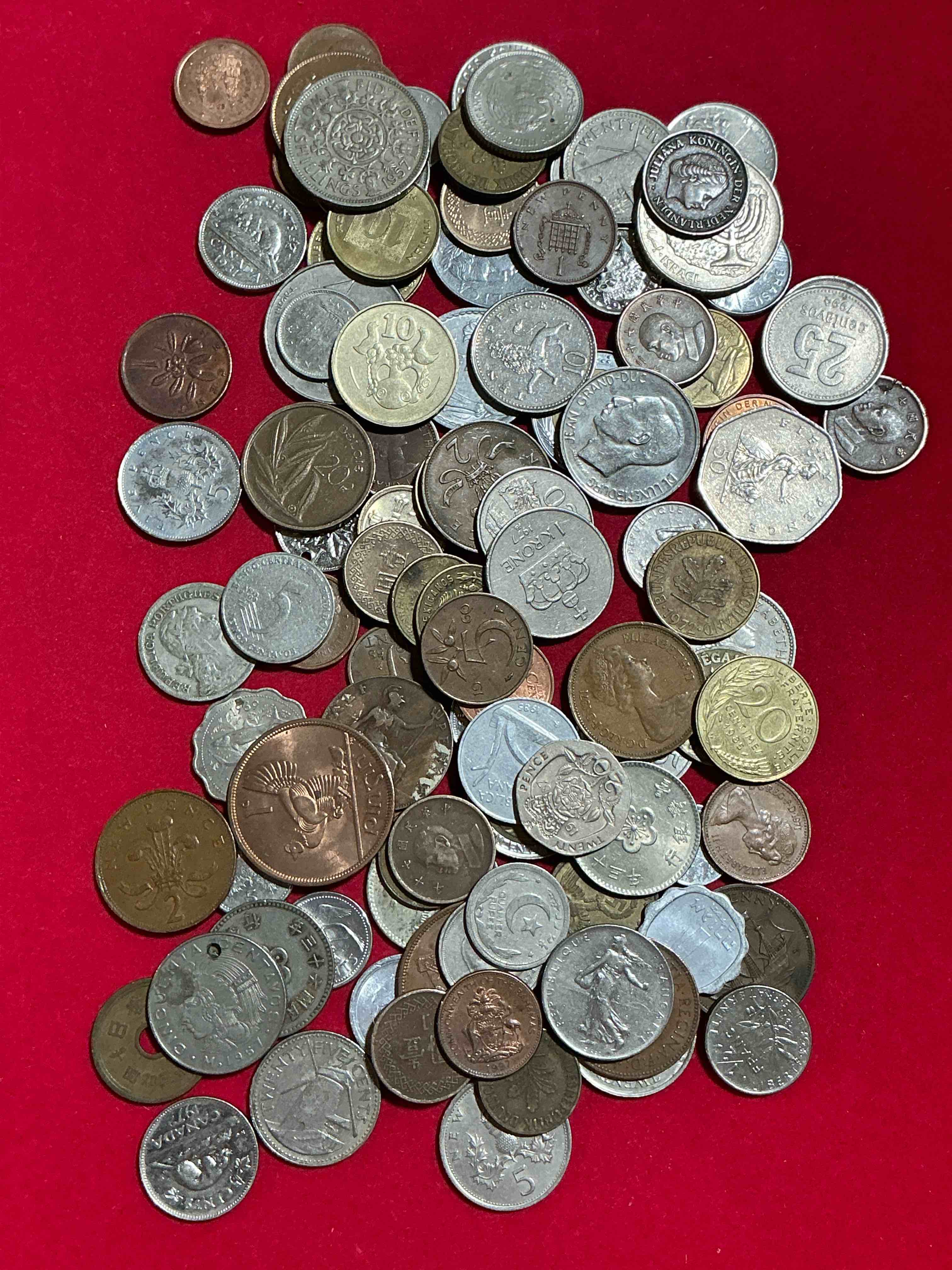 Condition photo showing Good Condition for world coins, antique & vintage! each lot is unique! many different years, countries, sizes & exotic places. this cool collection of antique coins from around the world is loads of fun! have fun identifying each coin & country as a great educational tool! a great investment too!