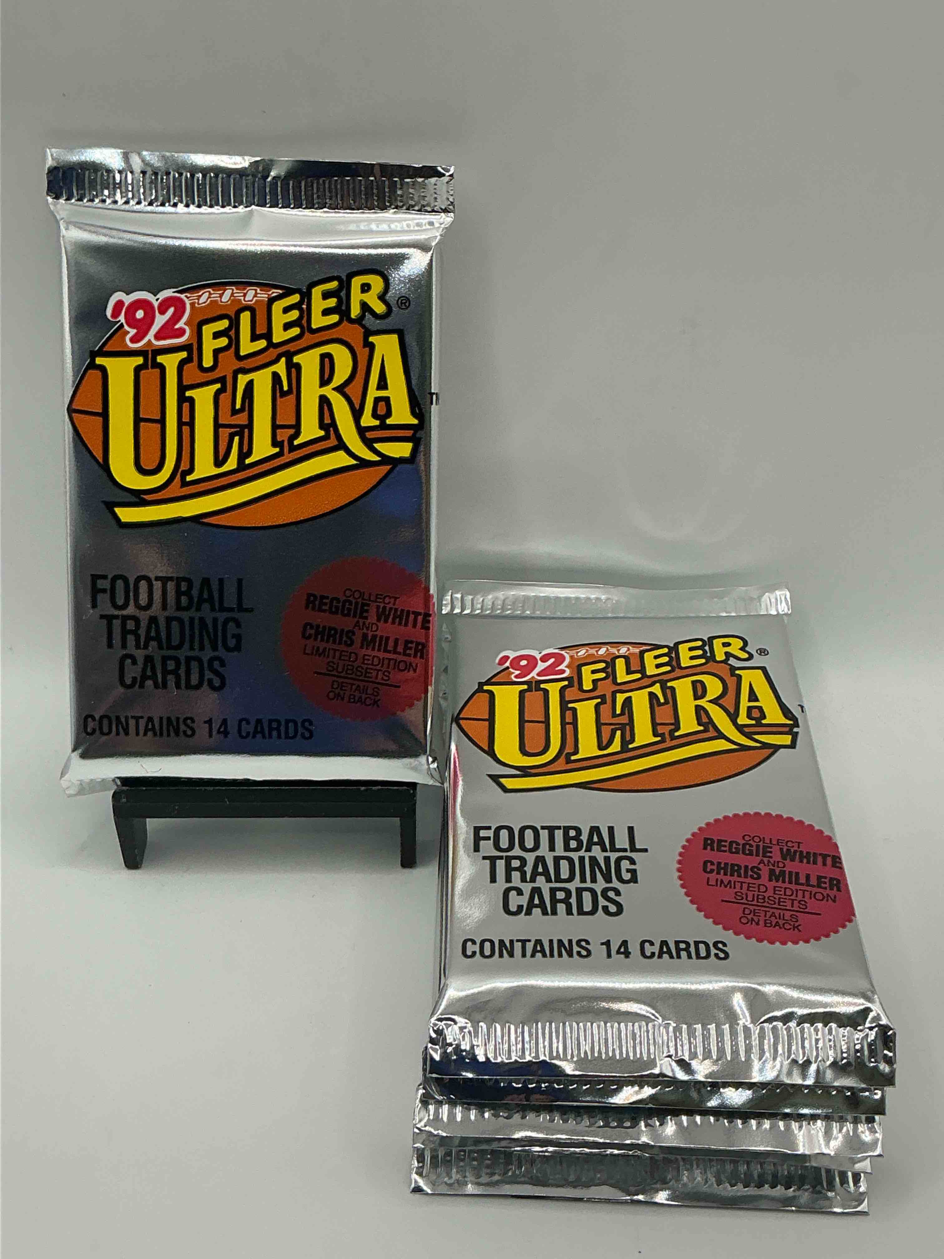 1992 fleer ultra football unopened packs, straight from box! search for awesome cards from barry sanders, emmitt smith, brett favre & other 80's & early 90's stars! also, search for mark rypien performance highlights cards!