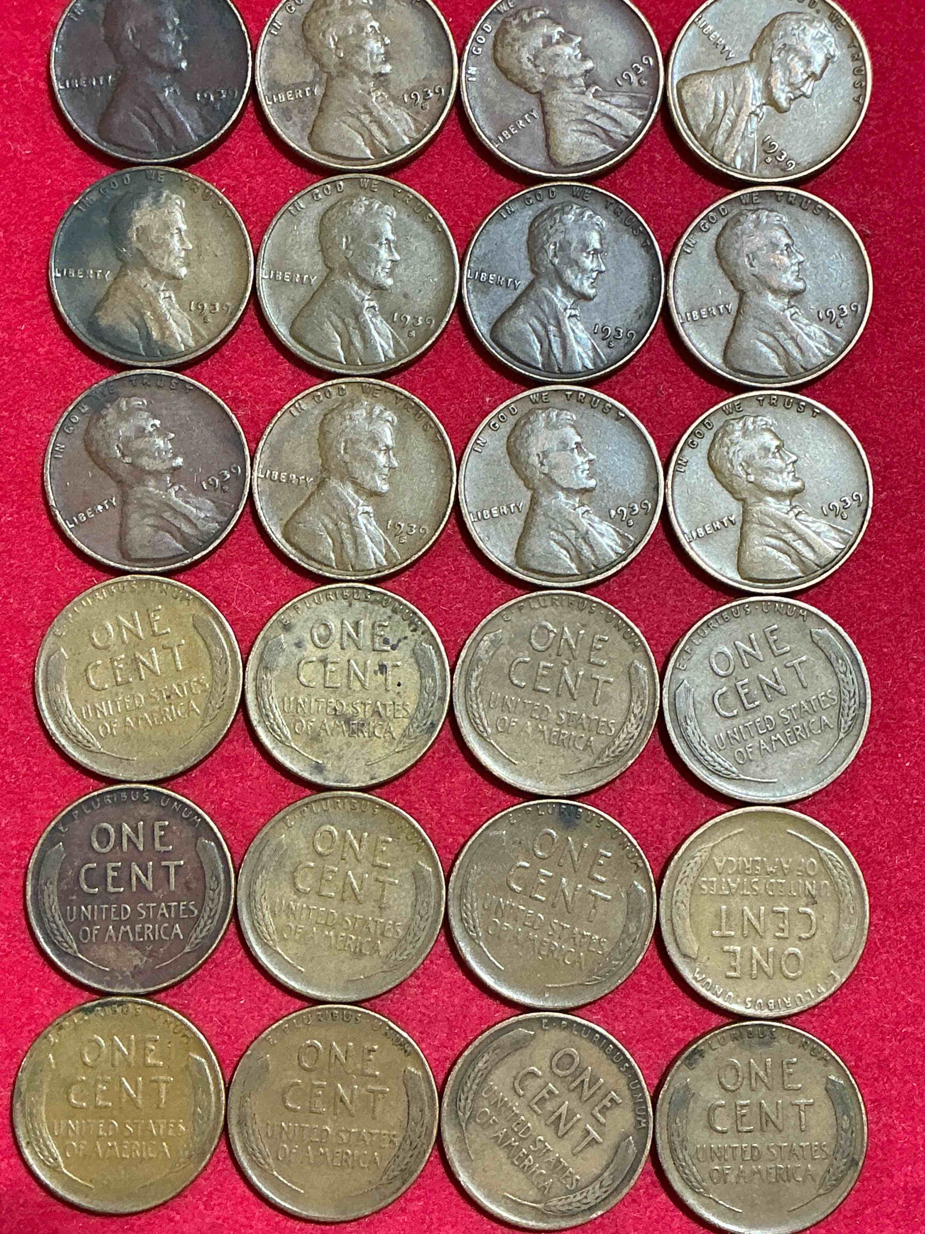 Condition photo showing Good Condition for rare 1939 “s” mint pennies!  world war 2 buffs take notice!  wwii started in 1939 when hitler invaded poland.  up for auction are rare 1939 san francisco mint pennies, in great condition! 