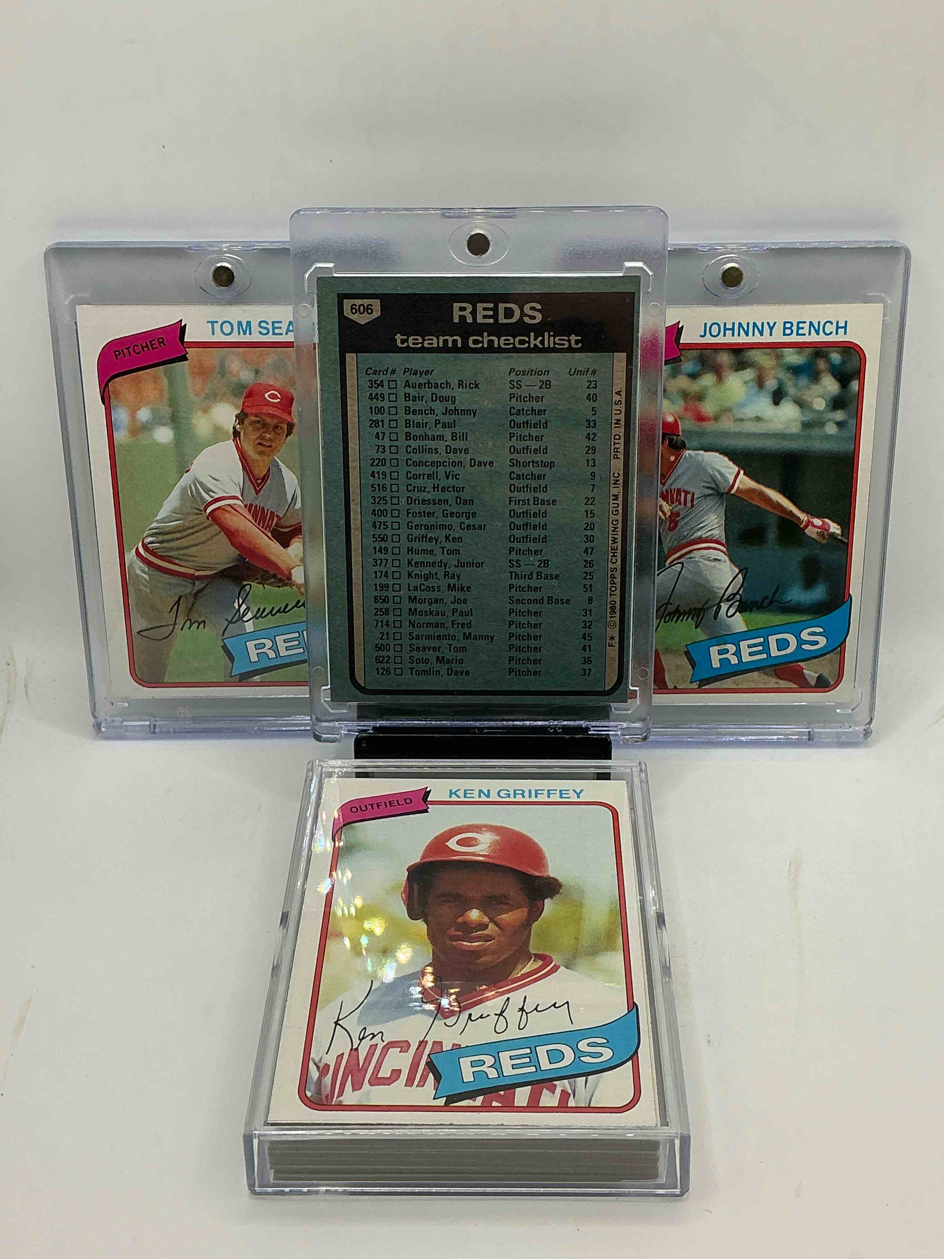Condition photo showing New/Like New for 1980 donruss reds team set! 26 card reds set! johnny bench, reds team card, tom seaver & more! reds fans rejoice!