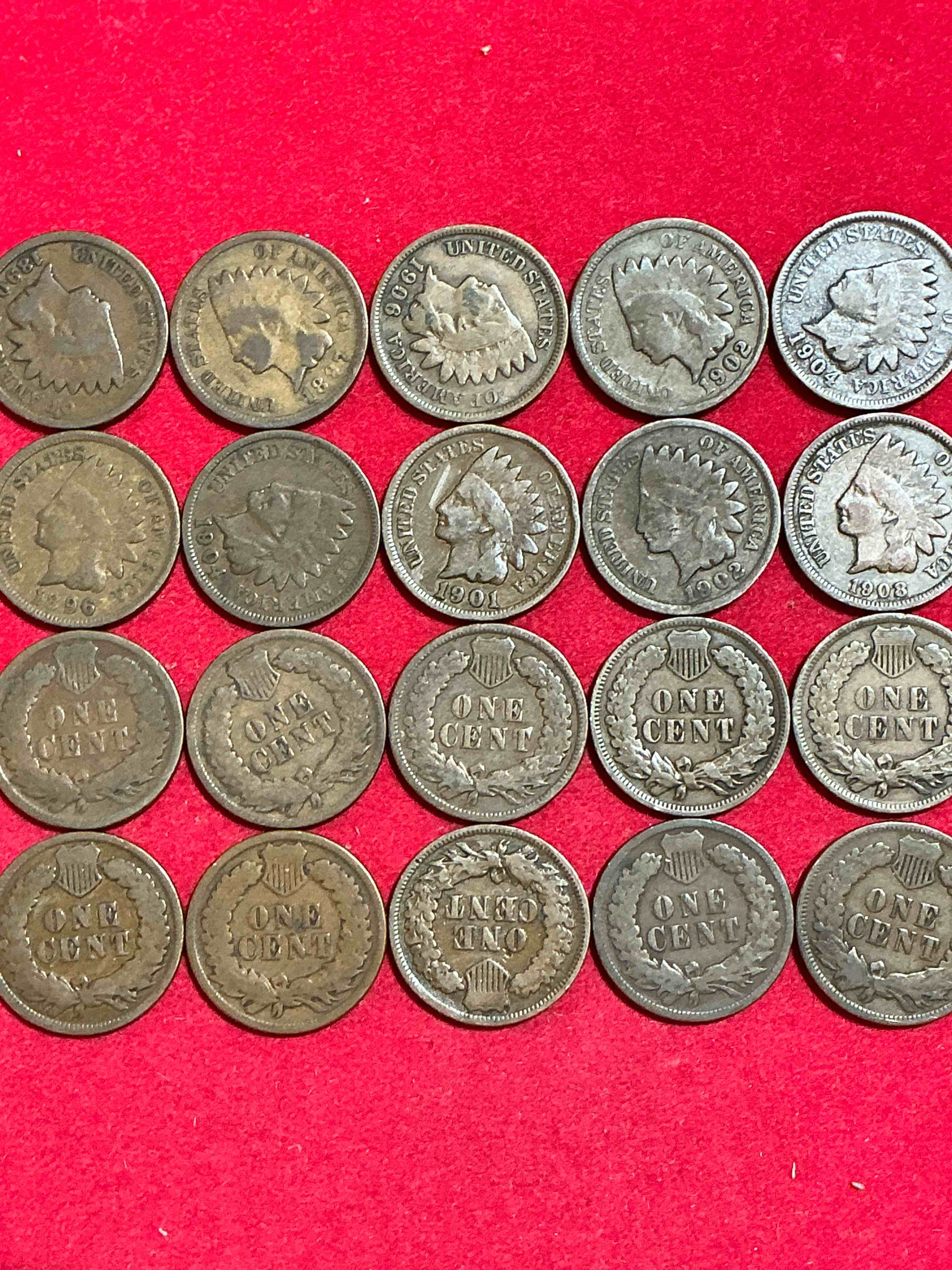 Condition photo showing Good Condition for indian head pennies! these gorgeous u.s. pennies were minted from 1859-1909 & have become serious collector items! the "indian head" design is actually a representation of lady liberty wearing an indian headdress. here are beautiful, well-kept examples representing many different mint years! great for collecting, investing & learning history, & rare with visible dates!