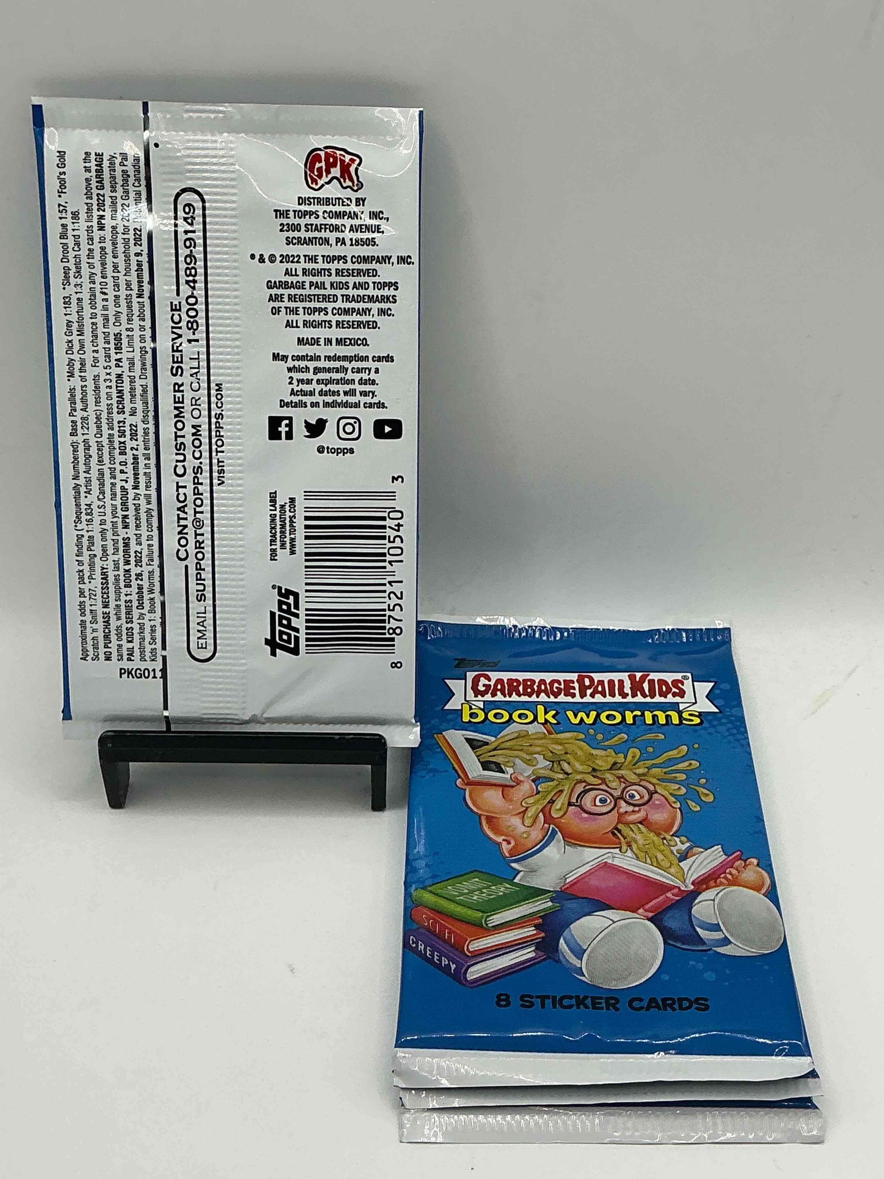 Condition photo showing New/Like New for rare! garbage pail kids! 2022 unopened packs of rare collectible garbage pail kids cards! 8 sticker cards per pack & ultra cool!