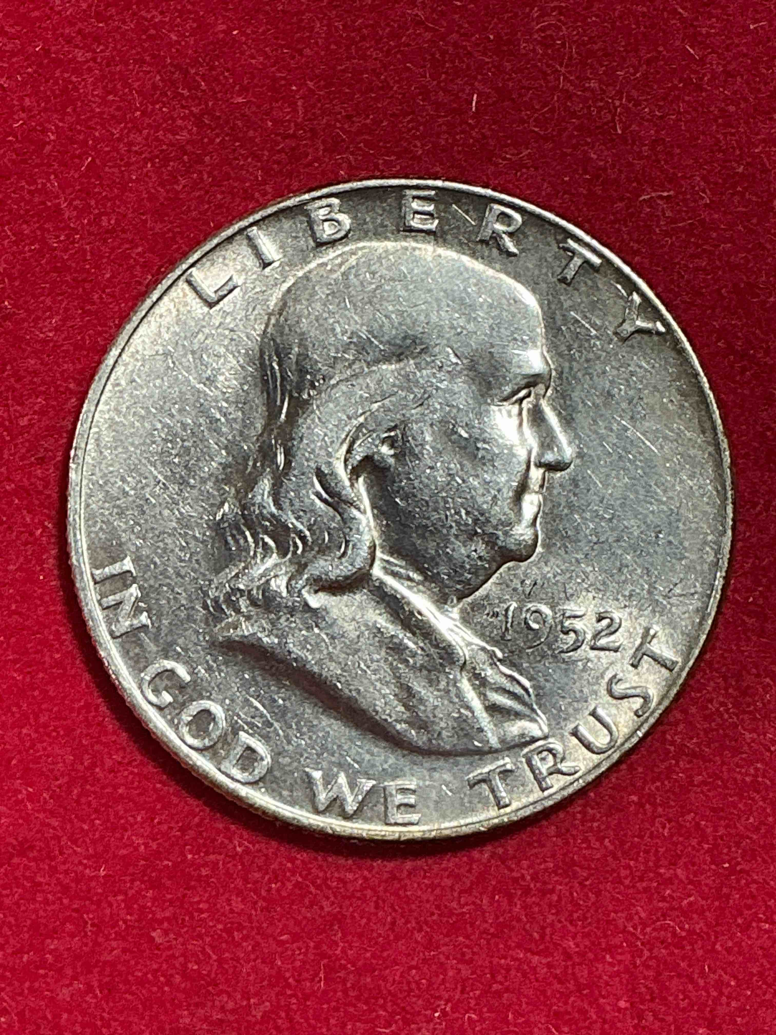 ben franklin silver! pre 1965 silver u.s. half dollar coins! before 1965 american half dollars were actually silver, here is a rare 1952 version in good condition! great for investing in precious metals! these heavy half dollars were minted at 90% silver and 10% copper, giving them a net weight of .36169 ounces of pure silver per coin! very rare in this great condition!