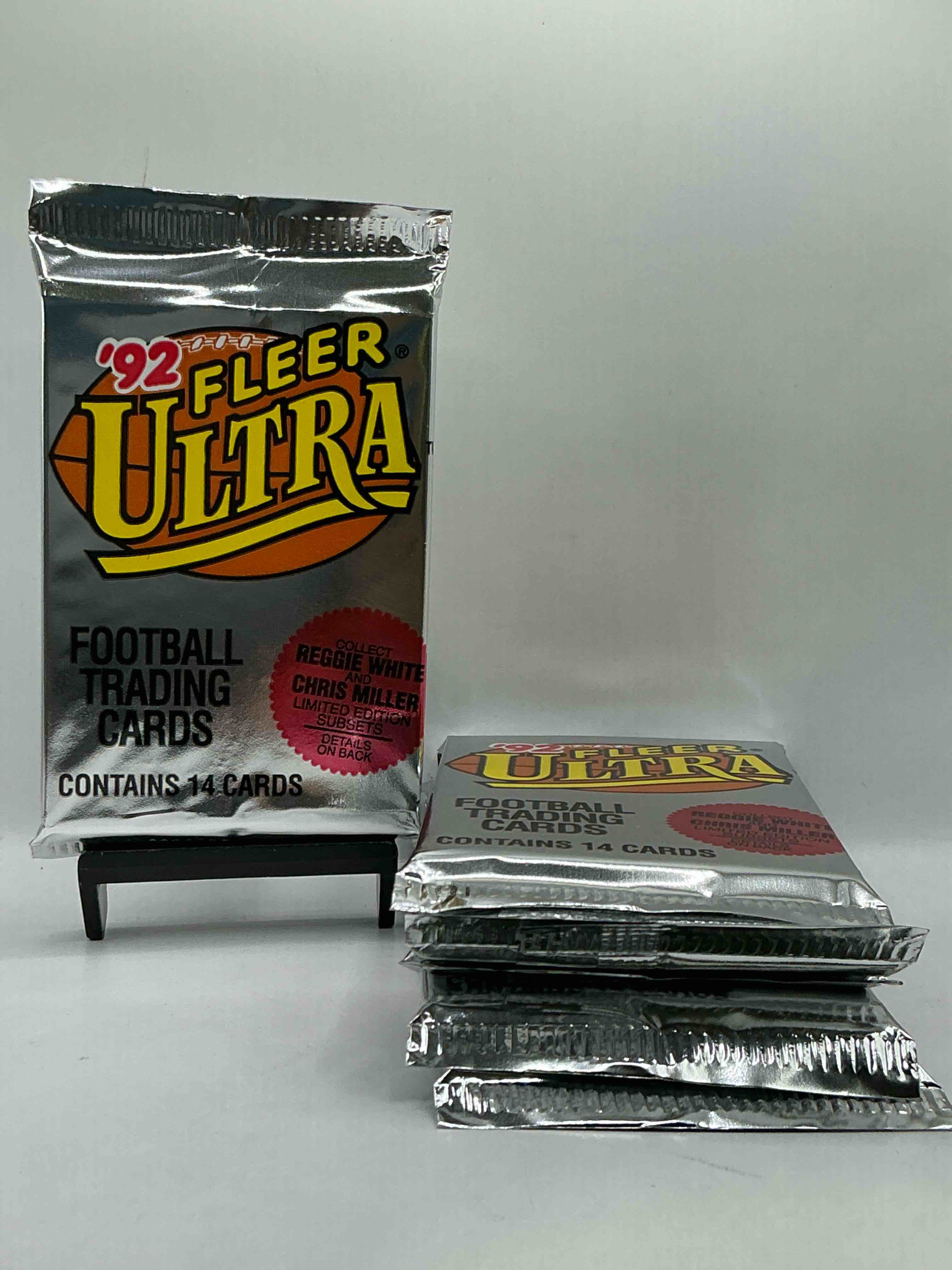 1992 fleer ultra football unopened packs, straight from box! search for awesome cards from barry sanders, emmitt smith, brett favre & other 80's & early 90's stars! also, search for mark rypien performance highlights cards!