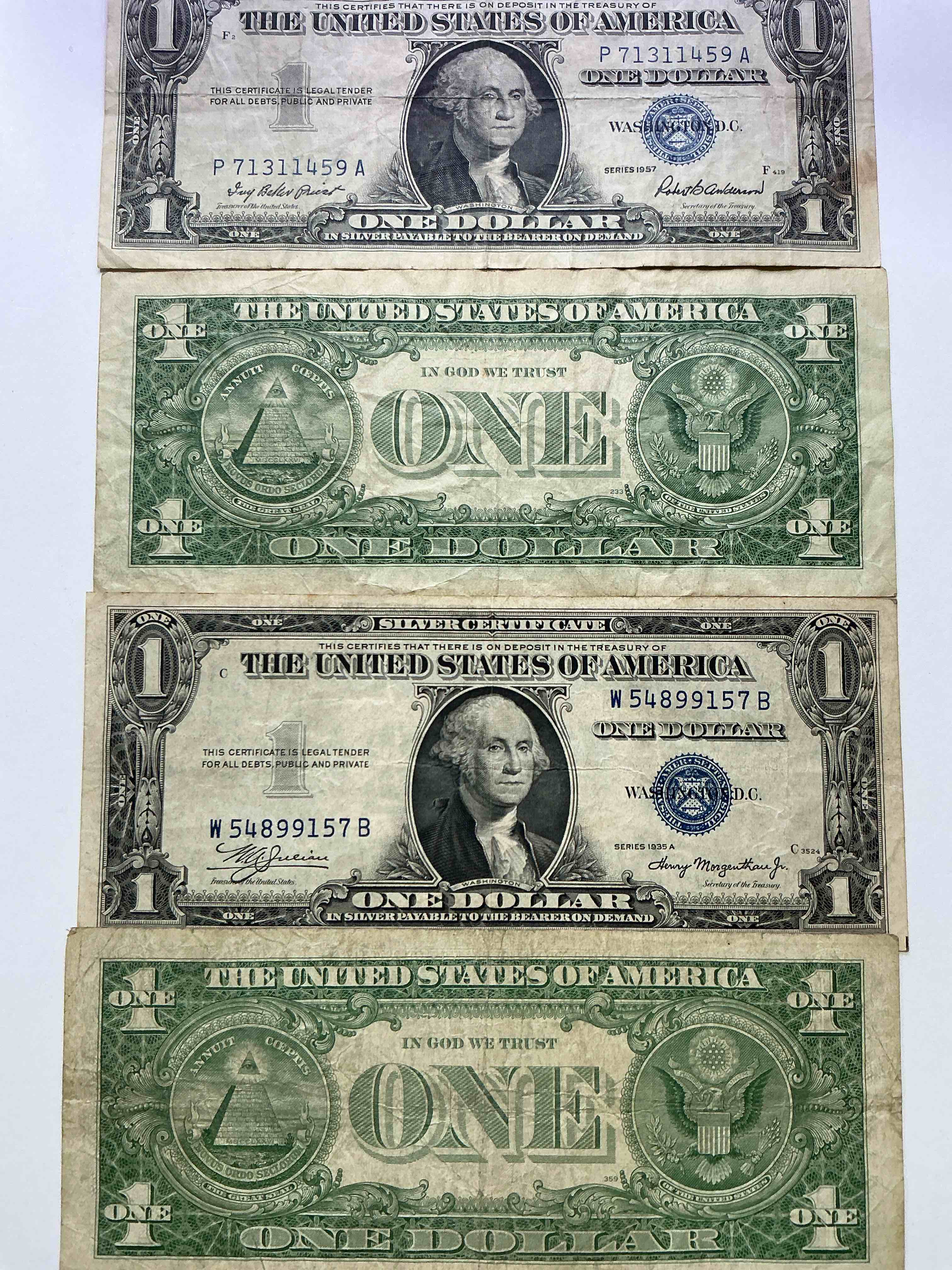 1957 & 1935 series silver certificates! did you know that prior to 1964 one dollar u.s. paper money was actually redeemable for silver dollars?! wow how times have changed! silver certificates were produced from 1878 to 1964 & are still considered legal tender at face value. here are gorgeous, circulated 1957 u.s. one dollar silver certificate, with highly collectible "blue seal!* own an awesome piece of history!