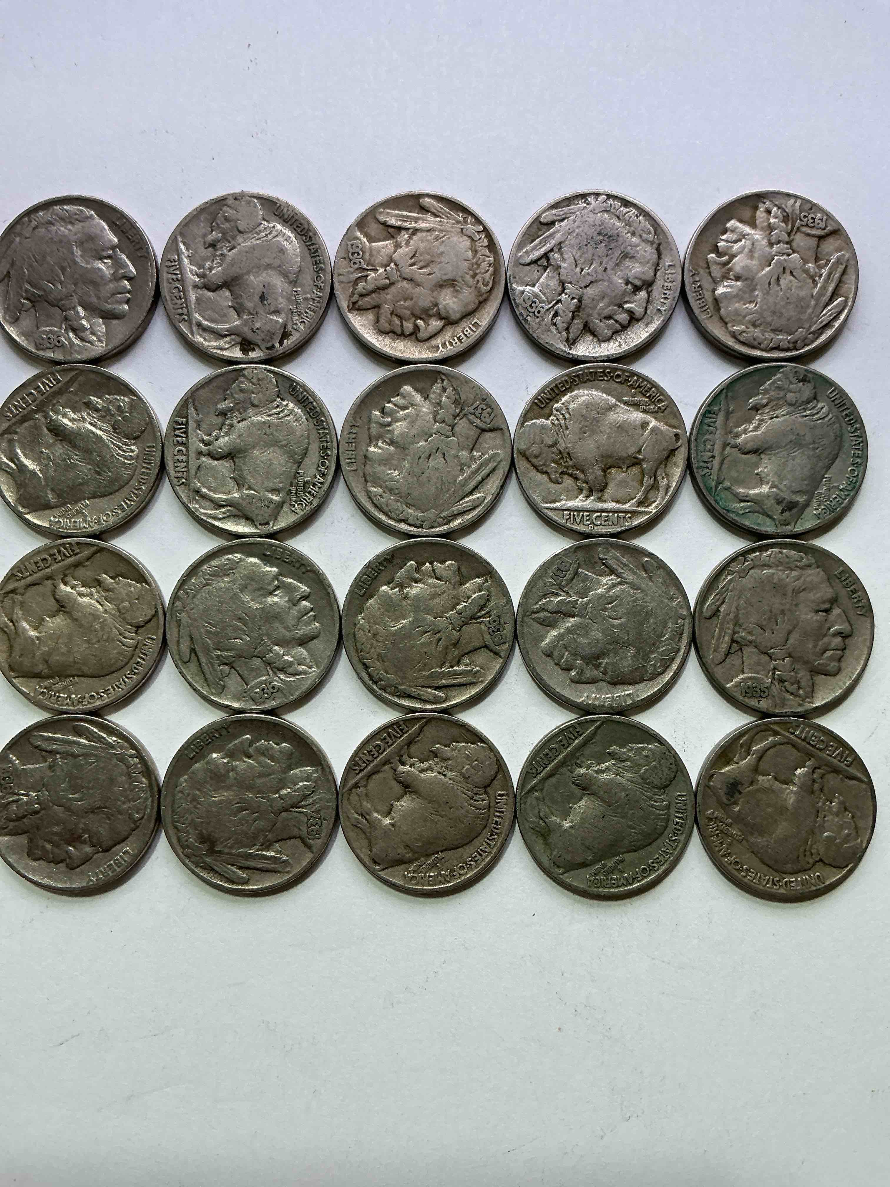 Historic Buffalo Nickels! Indian Head Buffalo Nickels Were Minted From 1913 To 1938 & Have Become A Favorite For Coin Collectors Around The World! Own Pieces Of American History With These Cool Indian Head Buffalo Nickels In Circulated Condition, Most With Visible Dates Which Is Very Rare For Buffalo Nickels!