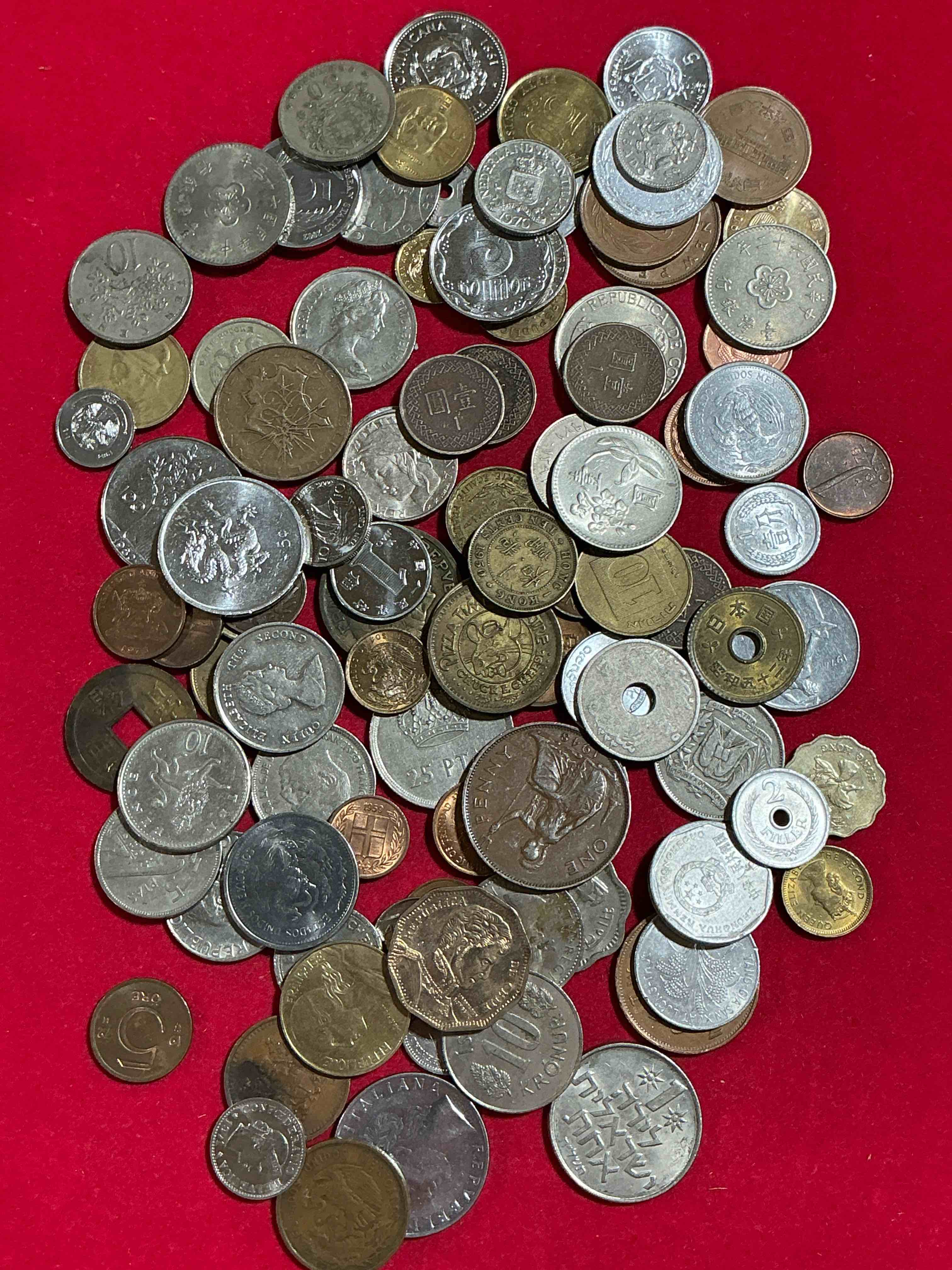 Condition photo showing Good Condition for world coins, antique & vintage! each lot is unique! many different years, countries, sizes & exotic places. this cool collection of antique coins from around the world is loads of fun! have fun identifying each coin & country as a great educational tool! a great investment too!
