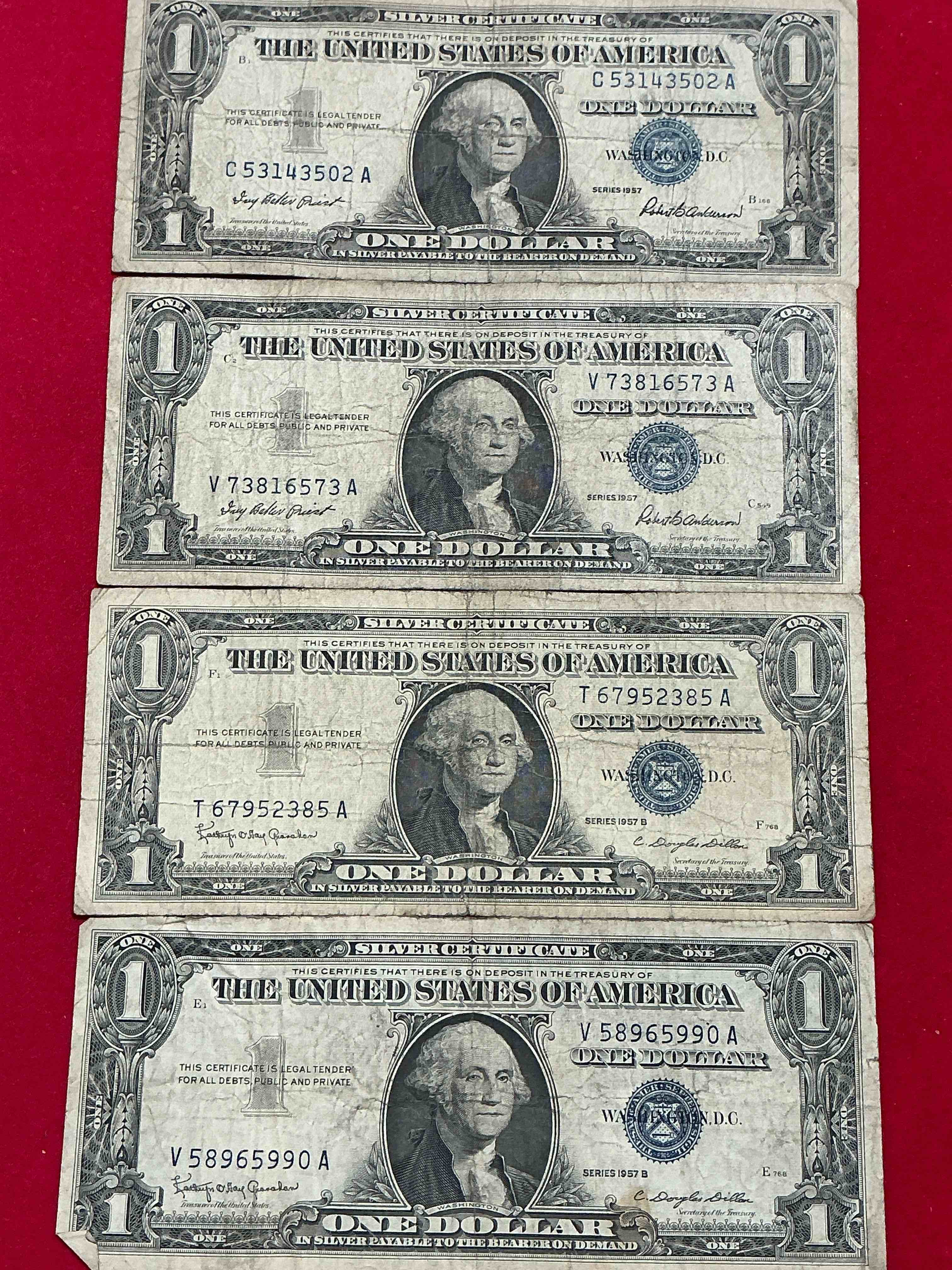 1957 silver certificates! did you know that prior to 1964 one dollar u.s. paper money was actually redeemable for silver dollars?! wow how times have changed! silver certificates were produced from 1878 to 1964 & are still considered legal tender at face value. here are gorgeous, circulated 1935 & 1957 u.s. one dollar silver certificate, with highly collectible "blue seal!* own an awesome piece of history!