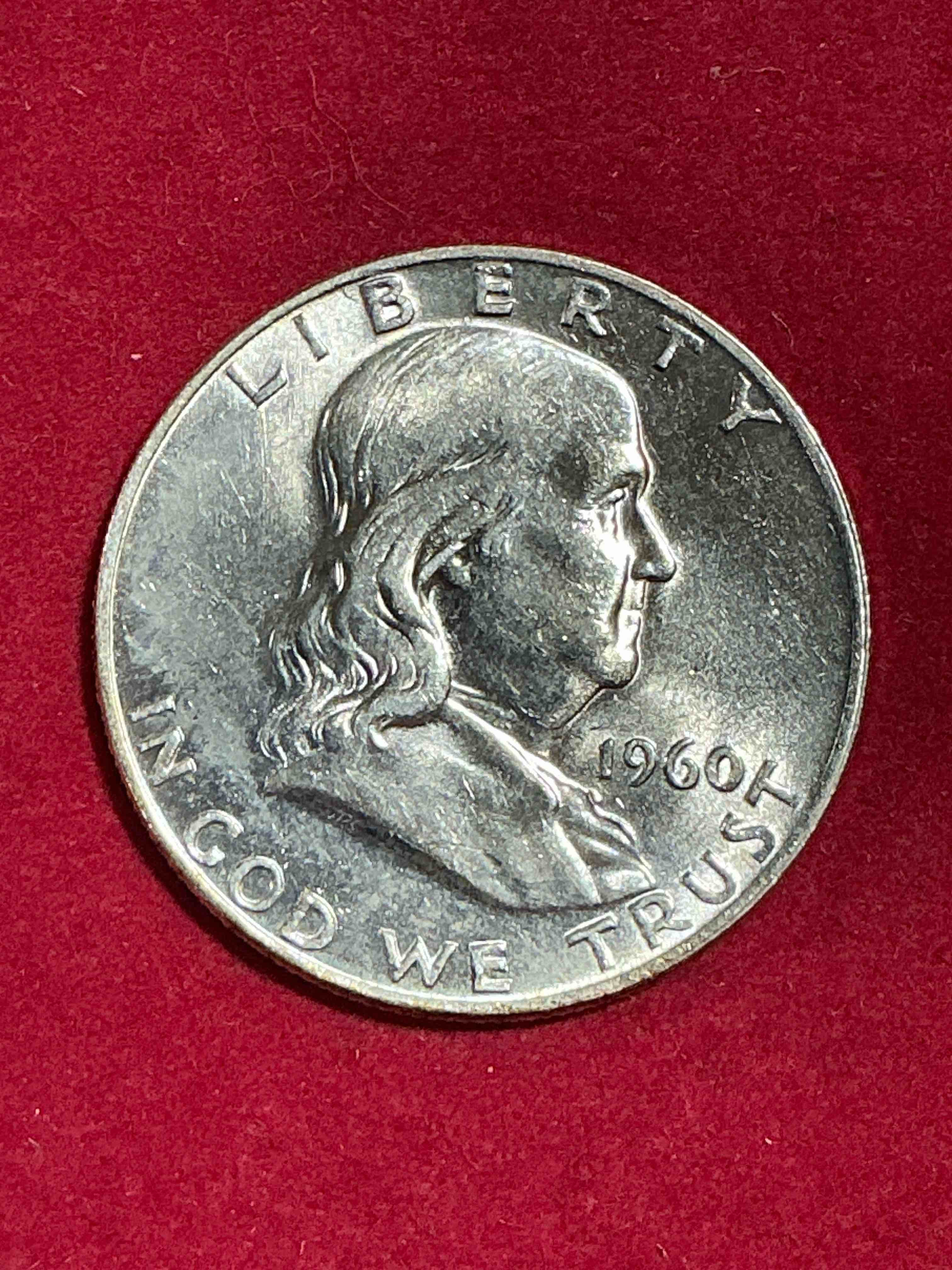 ben franklin silver! pre 1965 silver u.s. half dollar coins! before 1965 american half dollars were actually silver, here is a rare 1960 version in good condition! great for investing in precious metals! these heavy half dollars were minted at 90% silver and 10% copper, giving them a net weight of .36169 ounces of pure silver per coin! very rare in this great condition!