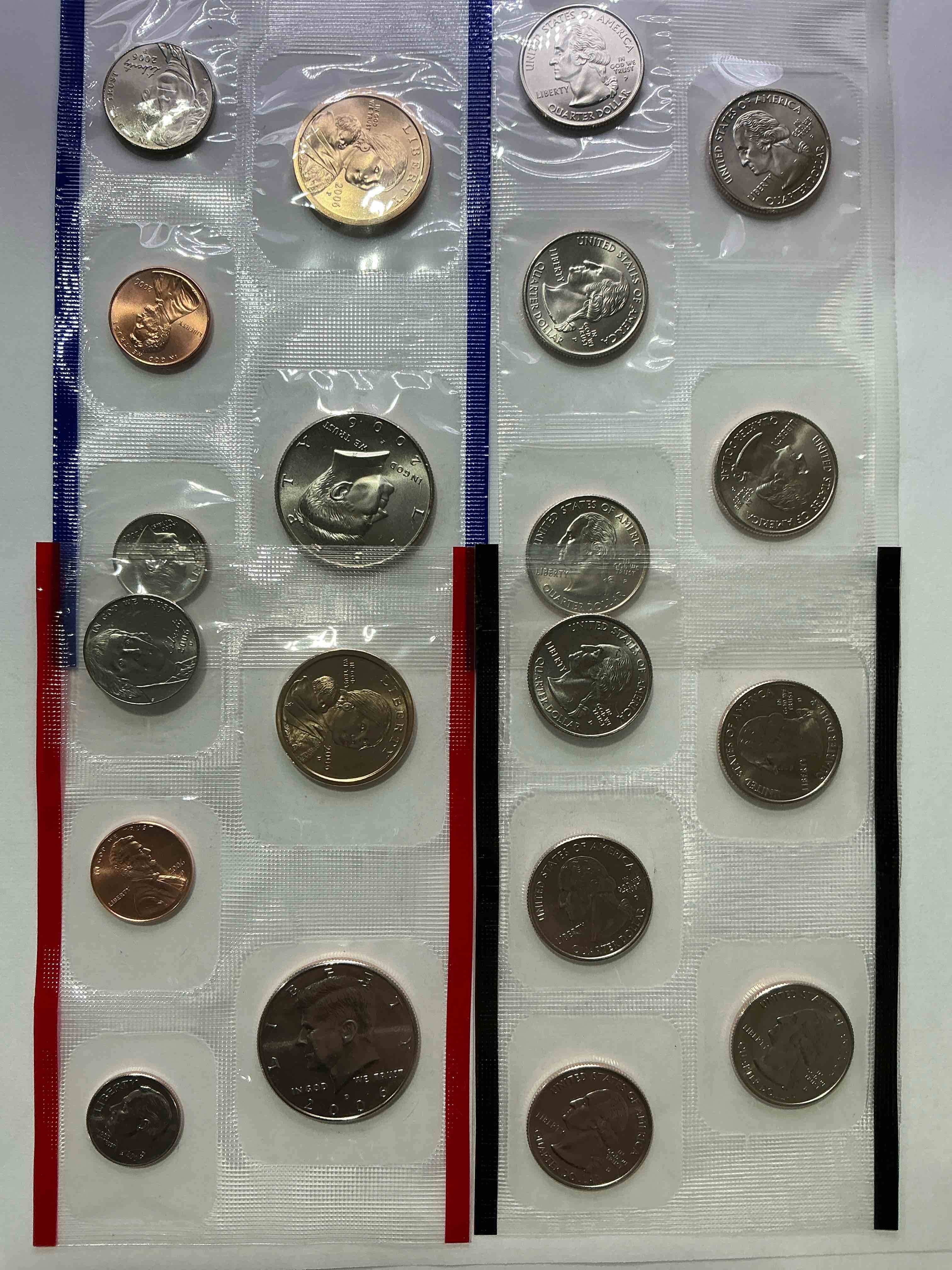 crazy uncirculated 2006 mint set! 20 coin lot, including dollar coins, half dollars, state quarters, dimes, nickels & pennies! insane mint set!