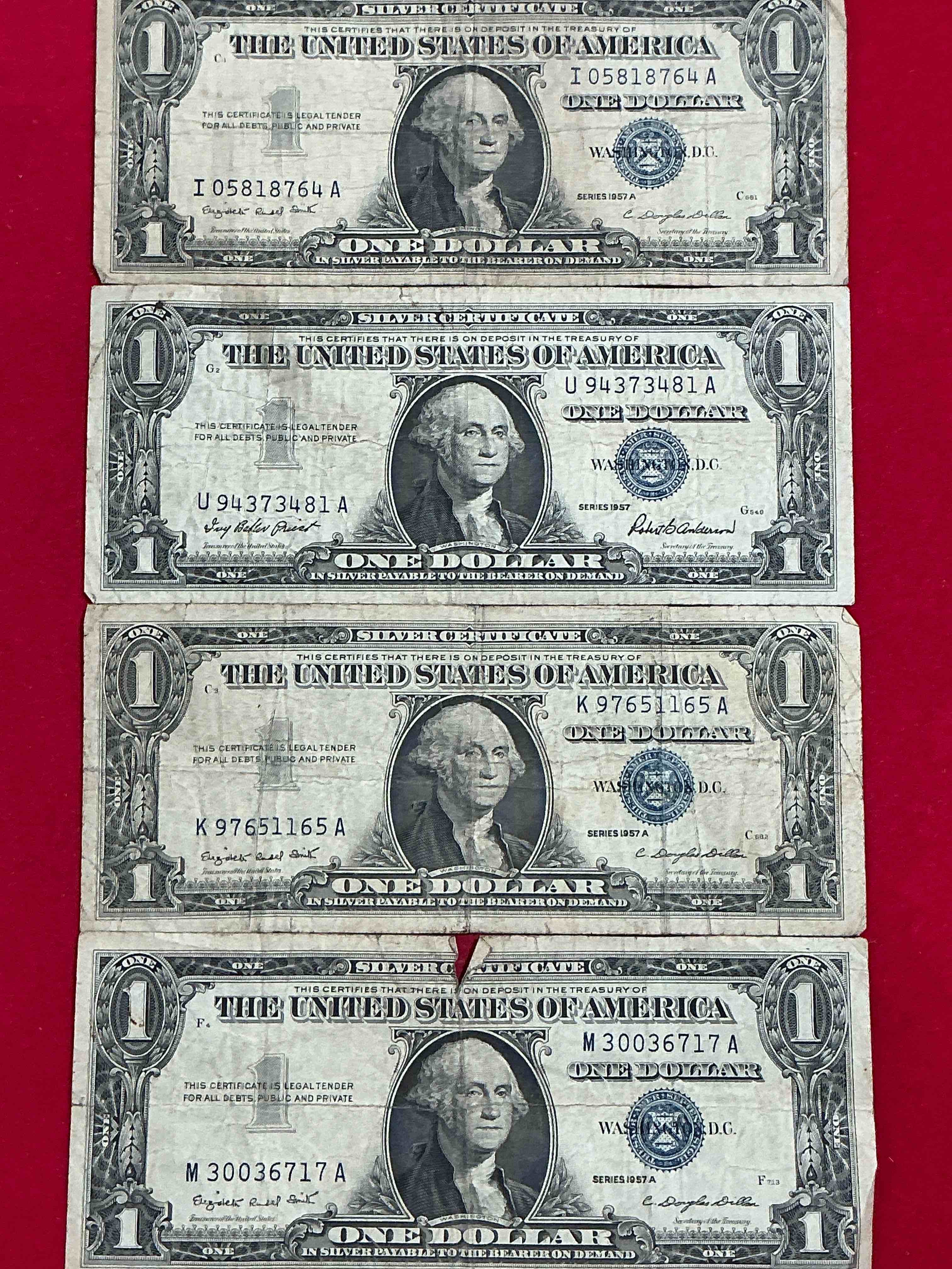 1957 Silver Certificates! Did You Know That Prior To 1964 One Dollar U.S. Paper Money Was Actually Redeemable For Silver Dollars?! Wow How Times Have Changed! Silver Certificates Were Produced From 1878 To 1964 & Are Still Considered Legal Tender At Face Value. Here Are Gorgeous, Circulated 1935 & 1957 U.S. One Dollar Silver Certificate, With Highly Collectible "Blue Seal!* Own An Awesome Piece Of History!