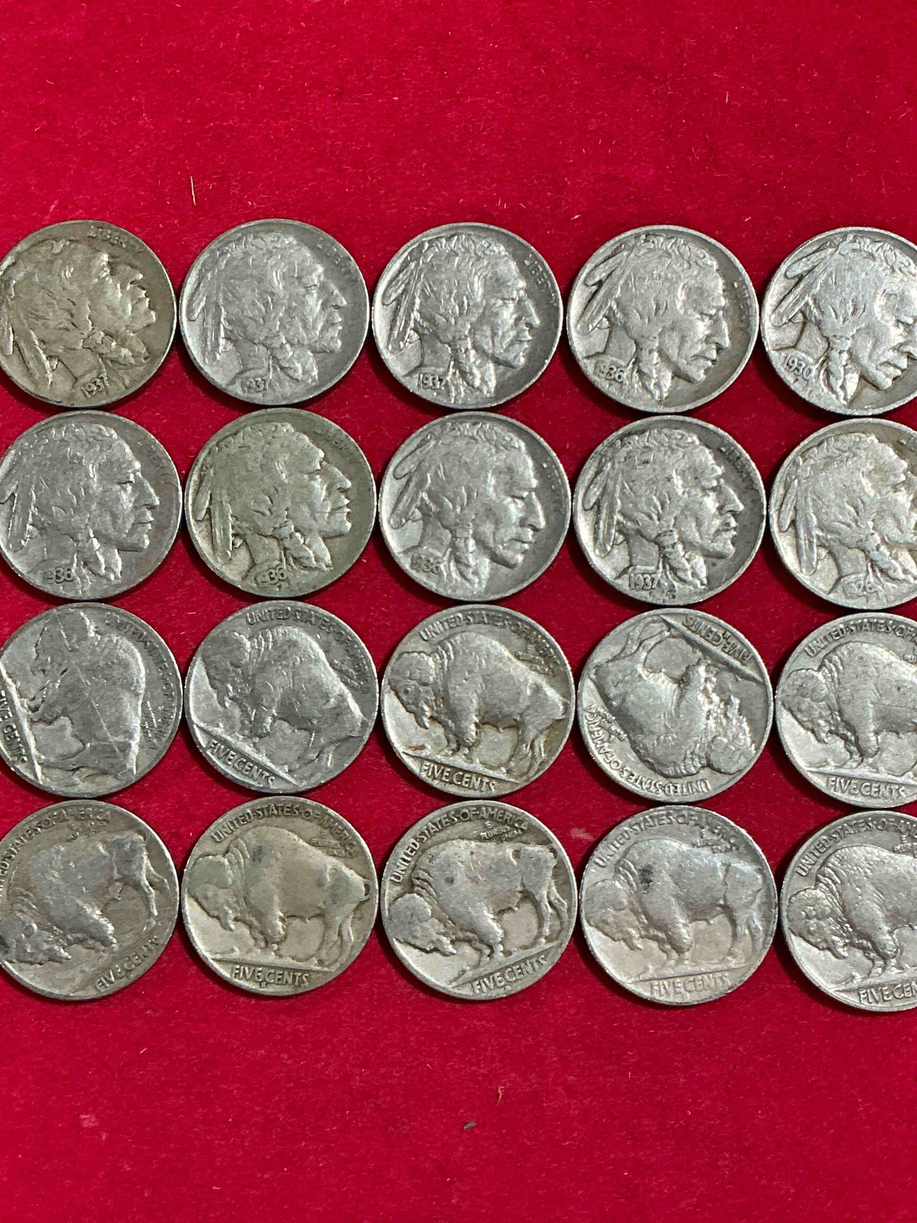 Historic Buffalo Nickels! Indian Head Buffalo Nickels Were Minted From 1913 To 1938 & Have Become A Favorite For Coin Collectors Around The World! Own Pieces Of American History With These Cool Indian Head Buffalo Nickels In Circulated Condition, Most With Visible Dates Which Is Very Rare For Buffalo Nickels!