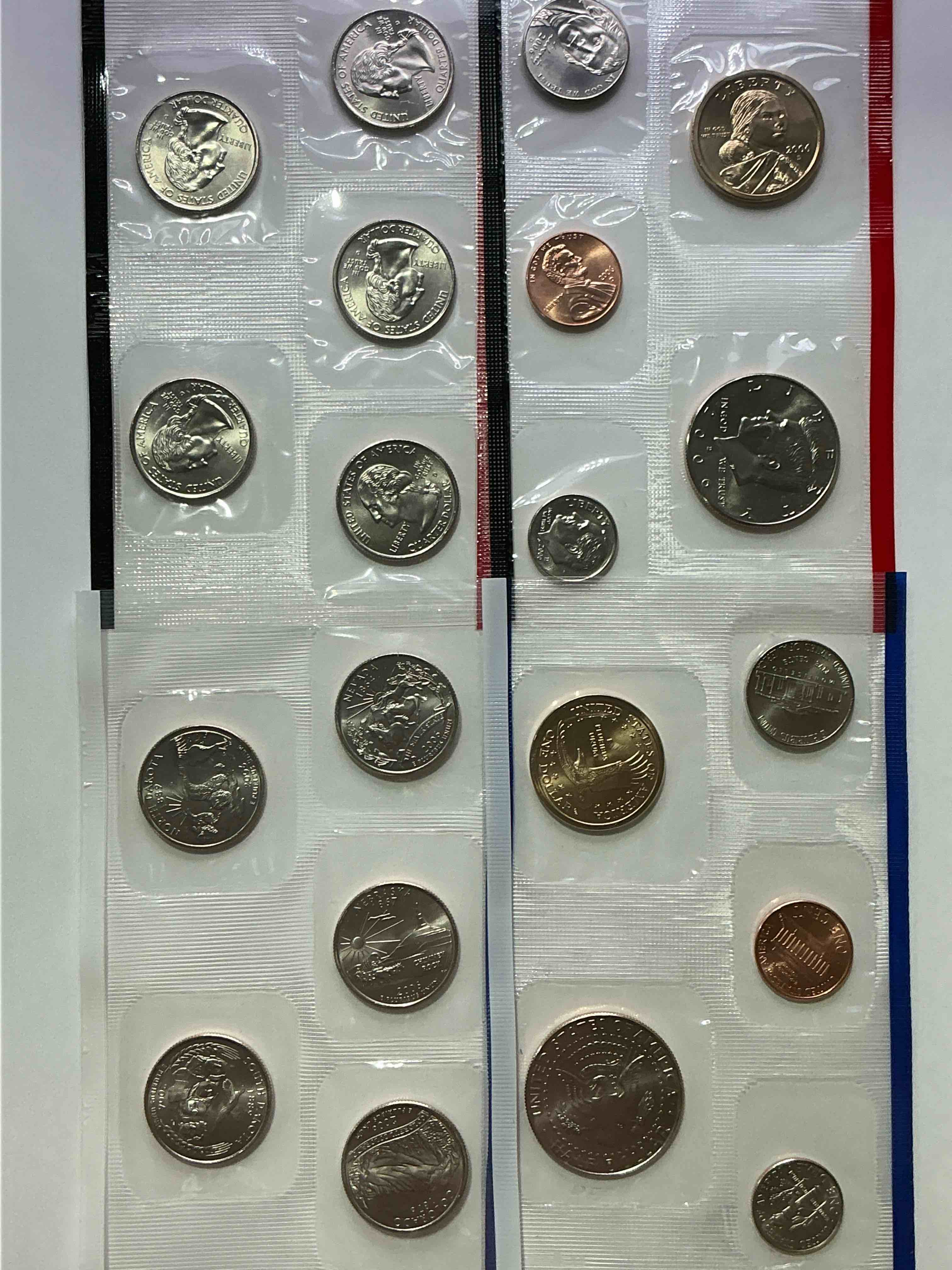 crazy uncirculated 2006 mint set! 20 coin lot, including dollar coins, half dollars, state quarters, dimes, nickels & pennies! insane mint set!