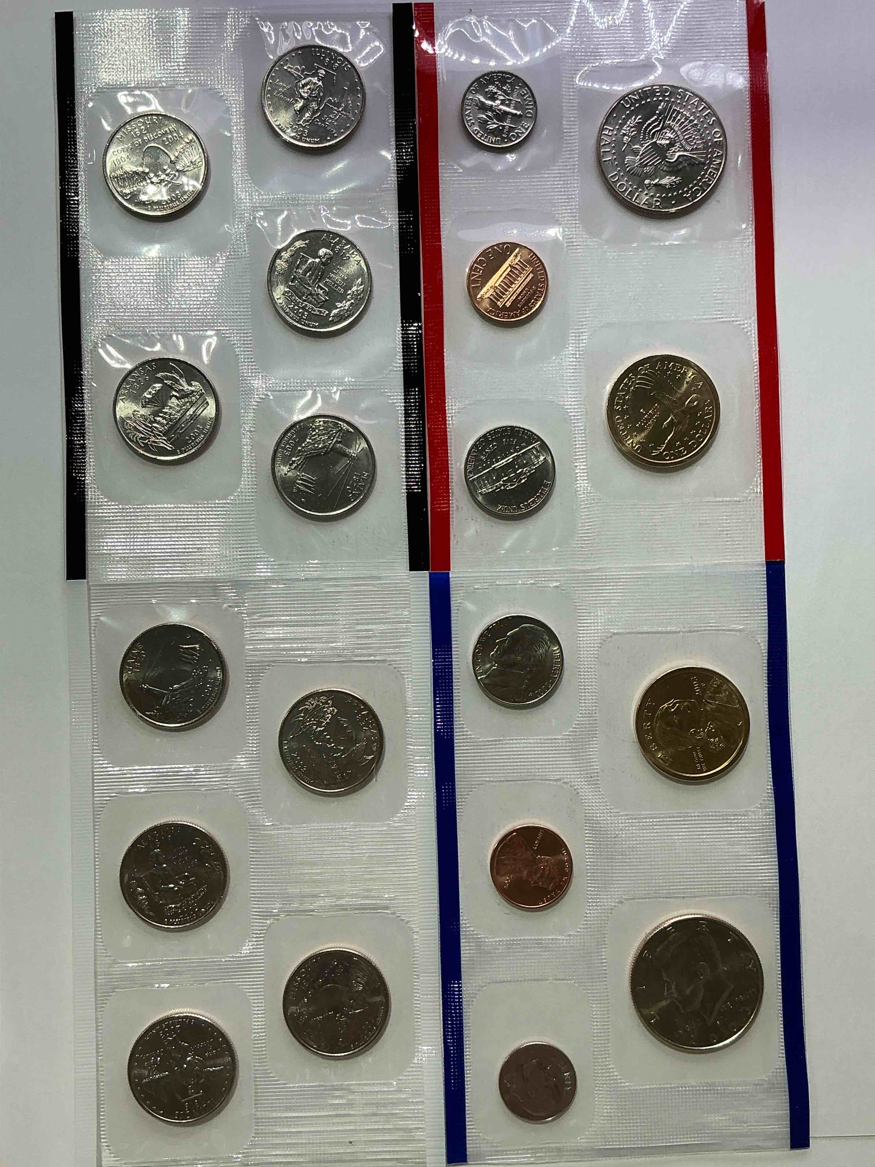 2003 uncirculated mint coins! 20 coins from philadelphia & denver! 20 coin uncirculated lot, with state quarters, nickels, half dollars, dimes, pennies & more! uncirculated coin craziness!