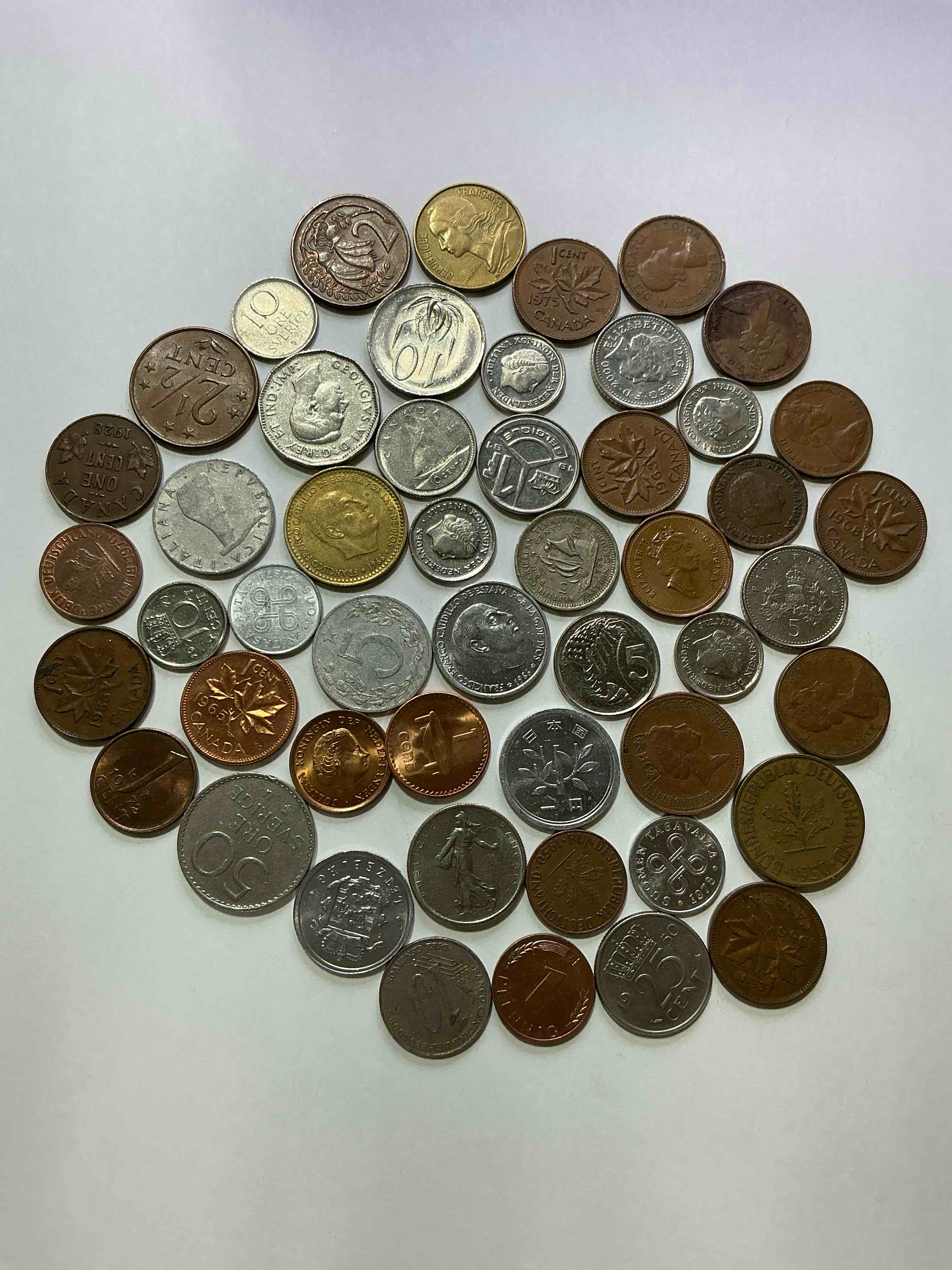 Condition photo showing Good Condition for world coins, antique & vintage! each lot is unique! many different years, countries, sizes & exotic places. this cool collection of antique coins from around the world is loads of fun! have fun identifying each coin & country as a great educational tool! a great investment too!