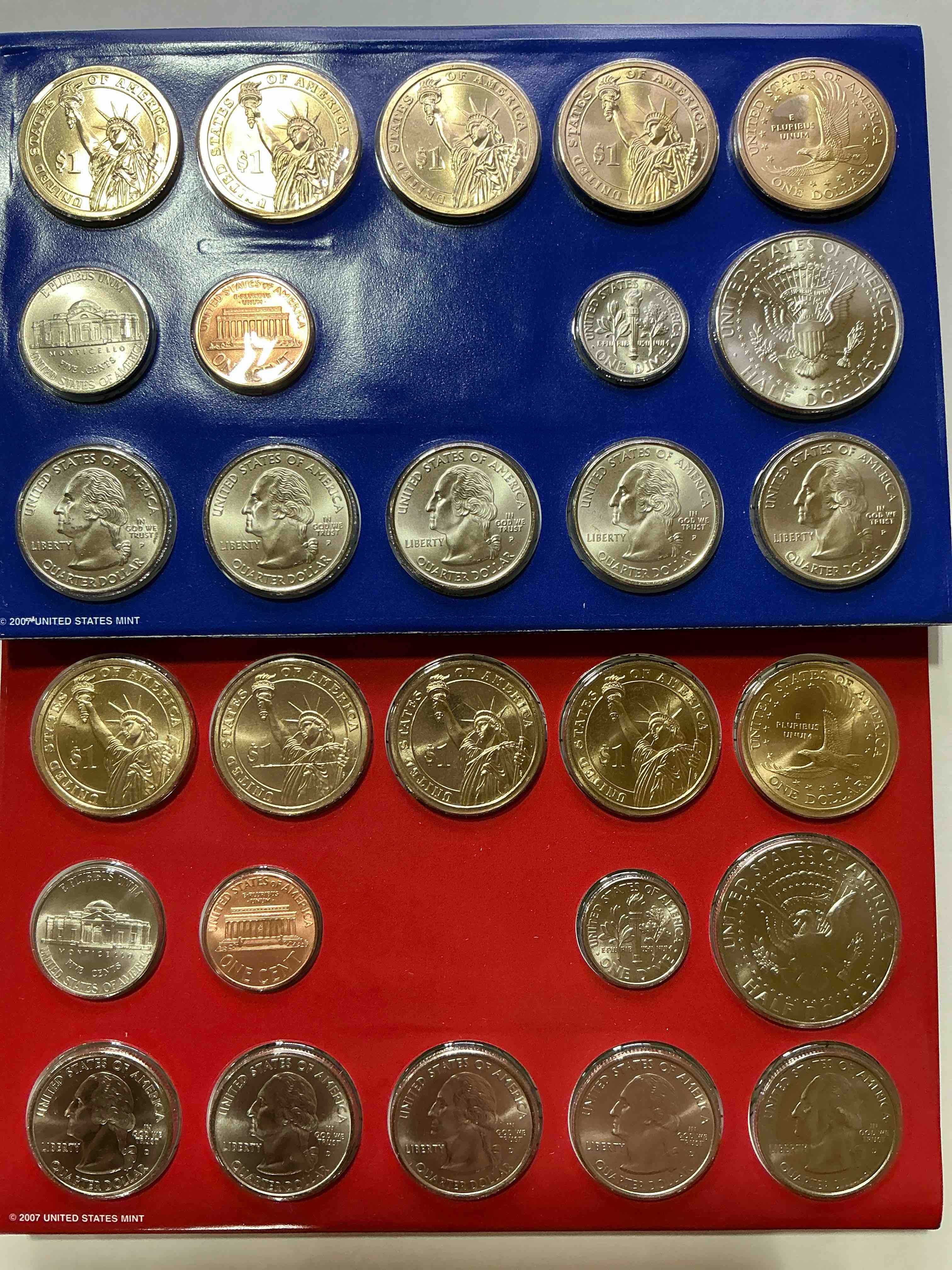 Condition photo showing New/Like New for 28 coin craziness! denver & philly mints! 2007 uncirculated mint set coins! includes half dollars, president dollar coins, dimes, nickels, pennies & quarters! cool coin collectible!