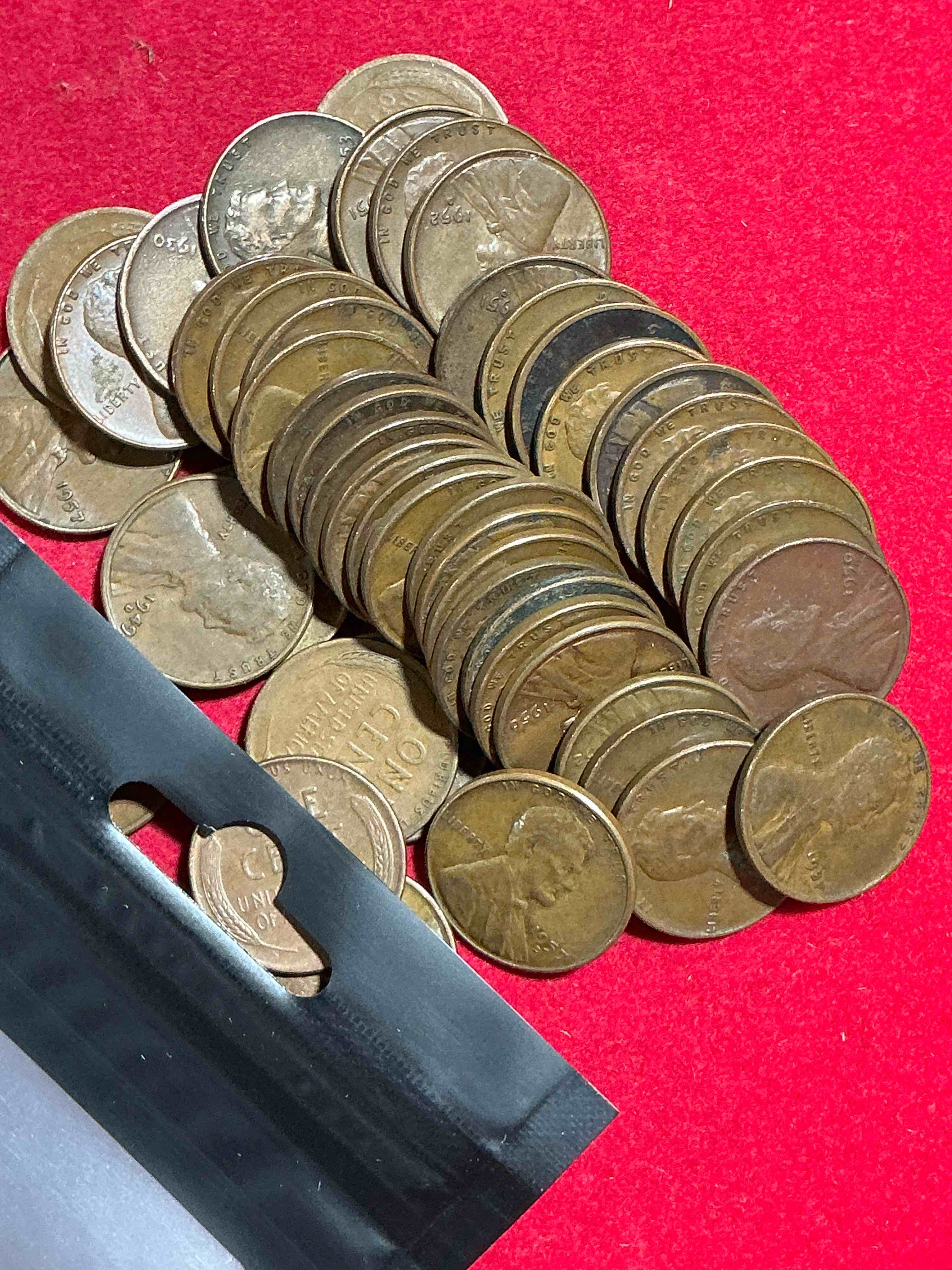 Condition photo showing Good Condition for antique wheat pennies 50 count un-searched lot! wheat pennies were minted from 1909-1958 originally replacing the indian head penny. there are many, many interesting & valuable years / mint marks in wheat pennies, win this lot & have fun searching to see what you get! a great way to start collecting antique coins!