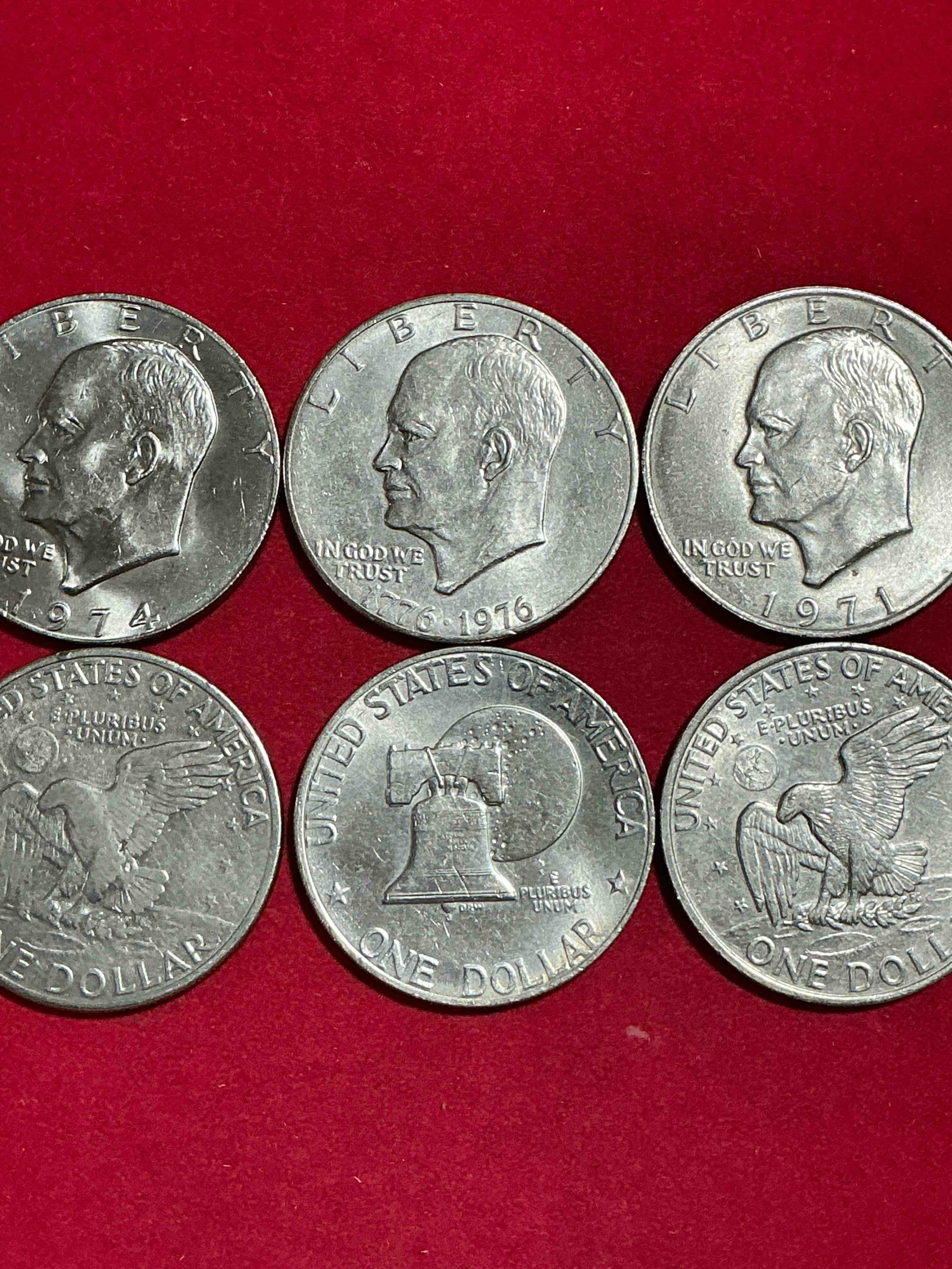 Condition photo showing Good Condition for eisenhower dollars! here’s six circulated “ike” dollars! up for auction are ike one dollar coins from different years! 1976! awesome ike dollars!