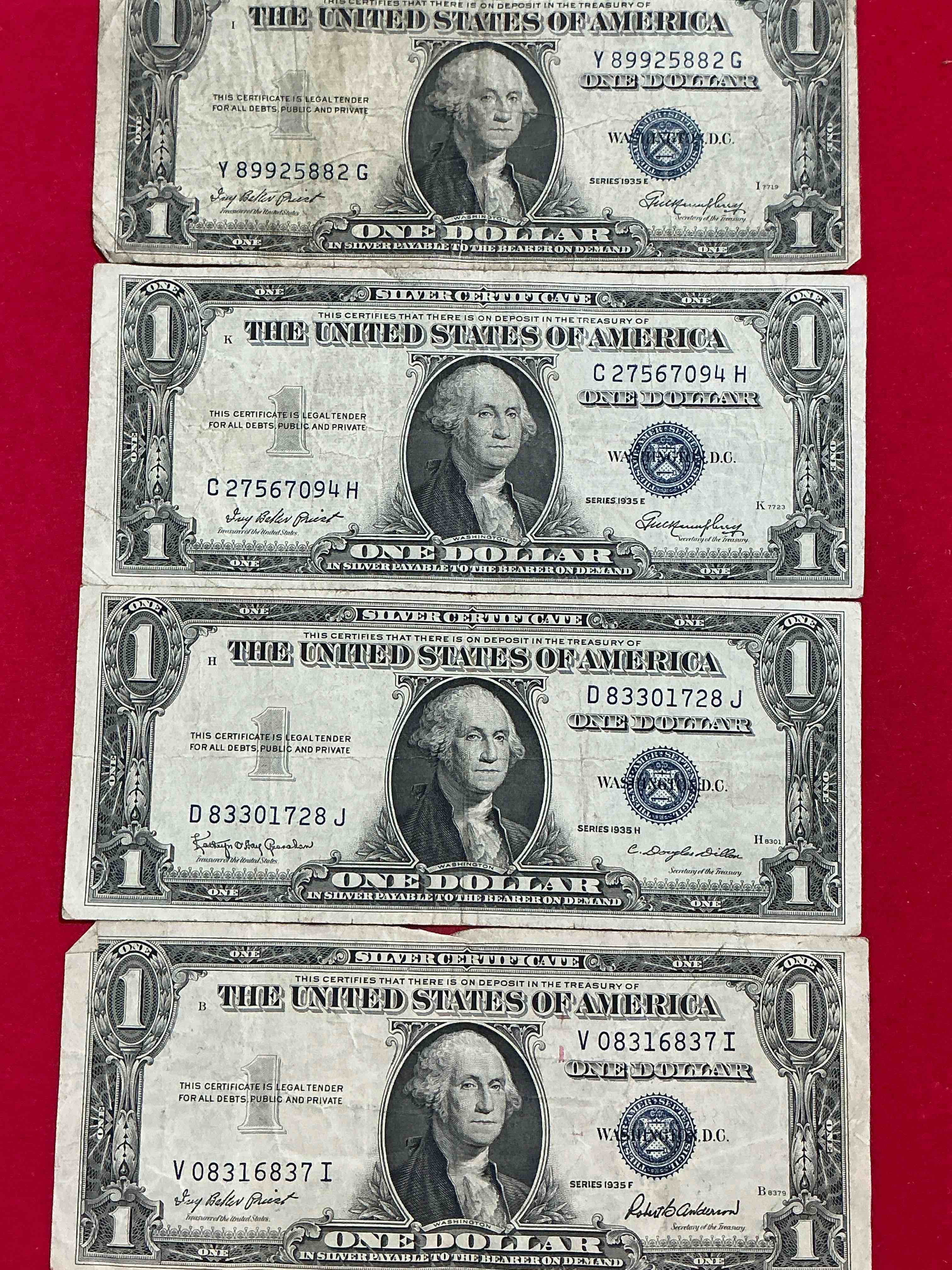 1957 & 1935 silver certificates! did you know that prior to 1964 one dollar u.s. paper money was actually redeemable for silver dollars?! wow how times have changed! silver certificates were produced from 1878 to 1964 & are still considered legal tender at face value. here are gorgeous, circulated 1935 & 1957 u.s. one dollar silver certificate, with highly collectible "blue seal!* own an awesome piece of history!