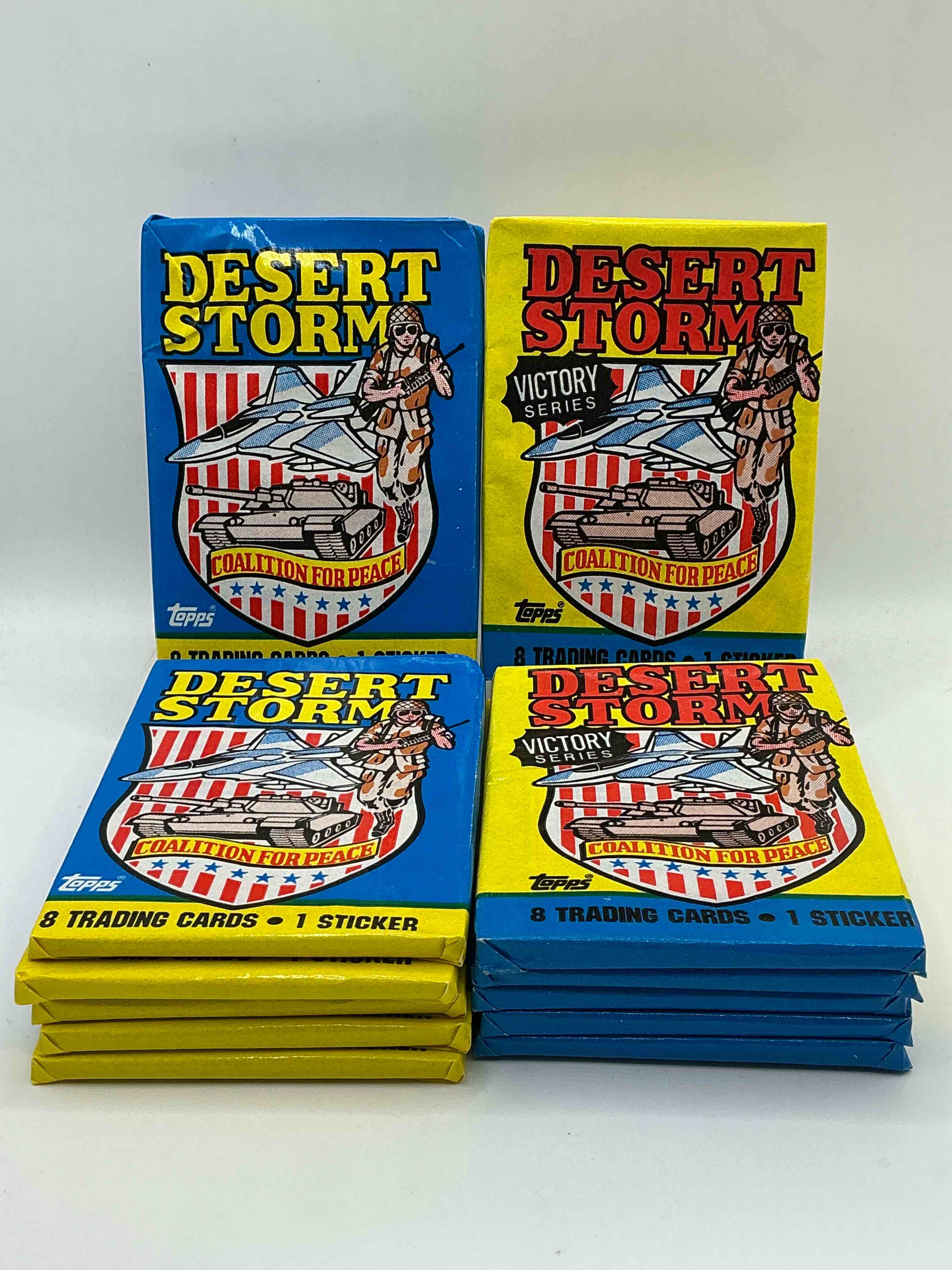 calling veterans! awesome 1991 desert storm coalition for peace unopened wax pack, direct from original sealed retail case! great gift for veterans!