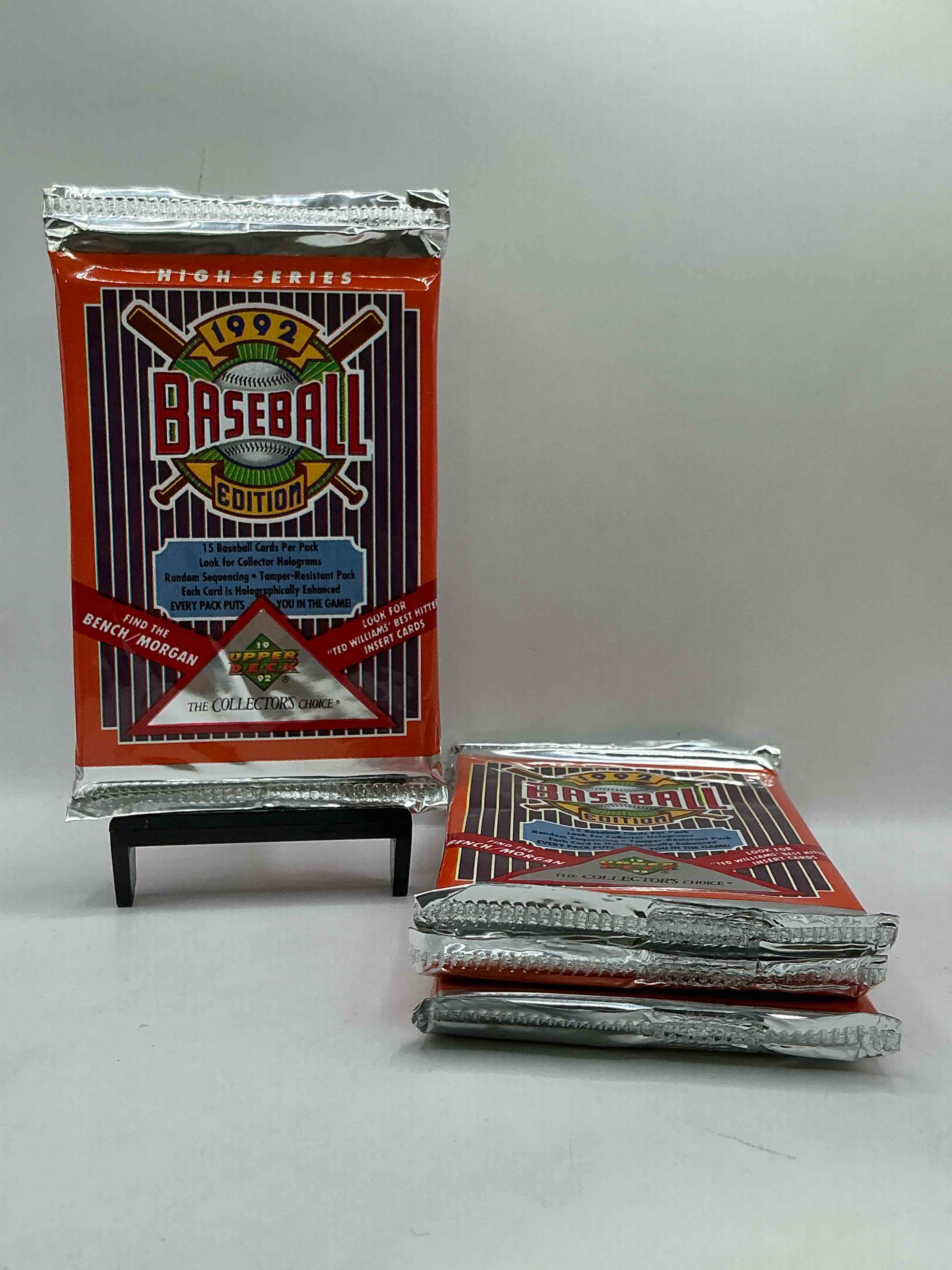 1992 upper deck high series baseball sealed sports & collectible card pack, direct from original sealed retail case! search for ultra rare & valuable ted williams & johnny bench signed insert cards as well as deion sanders, ken griffey jr., nolan ryan & so much more!