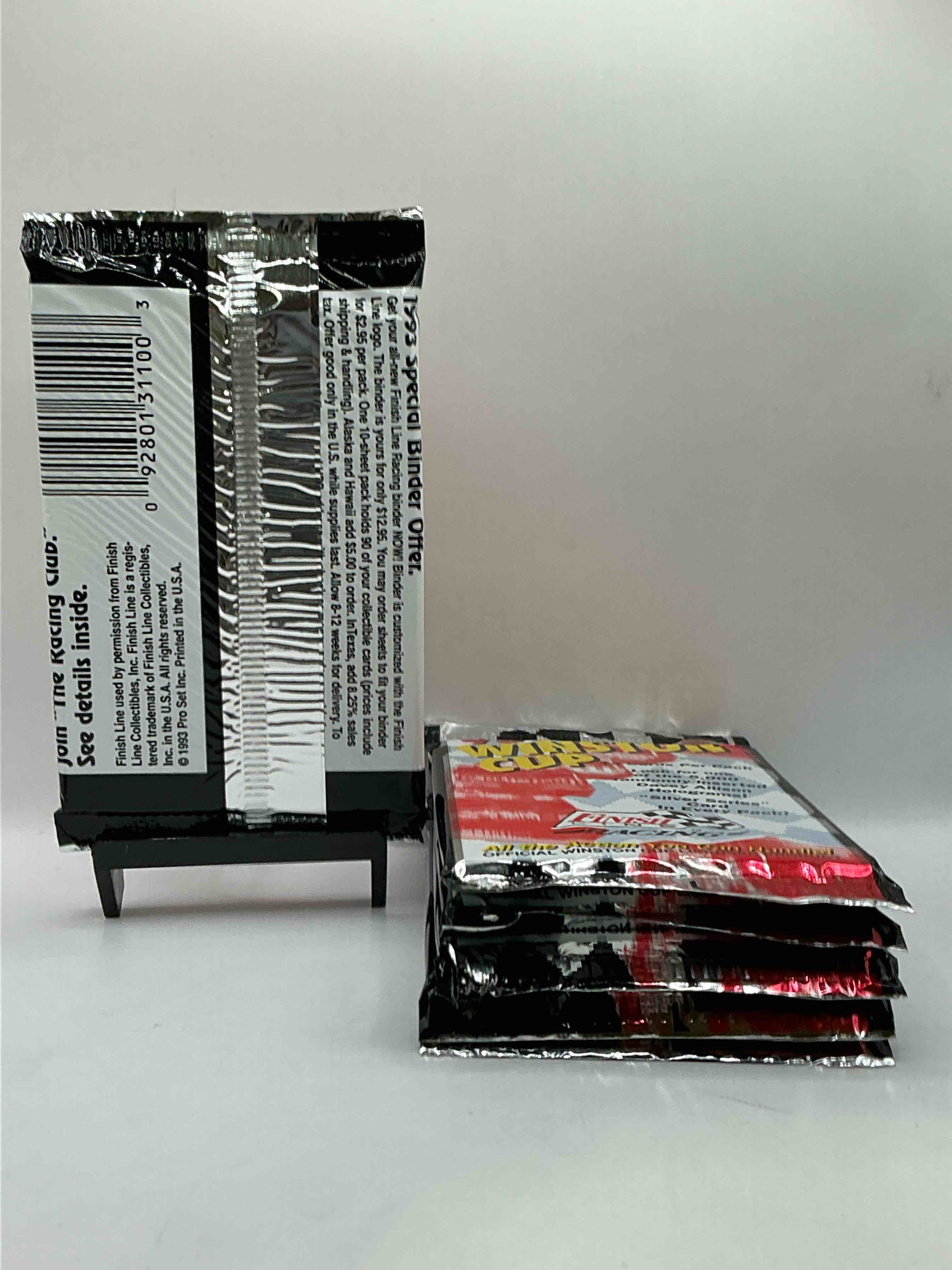 Condition photo showing New/Like New for 1993 winston cup packs! finish line racing packs, 12 cards per pack! look for 5,000 randomly inserted davey allison holograms! wow!