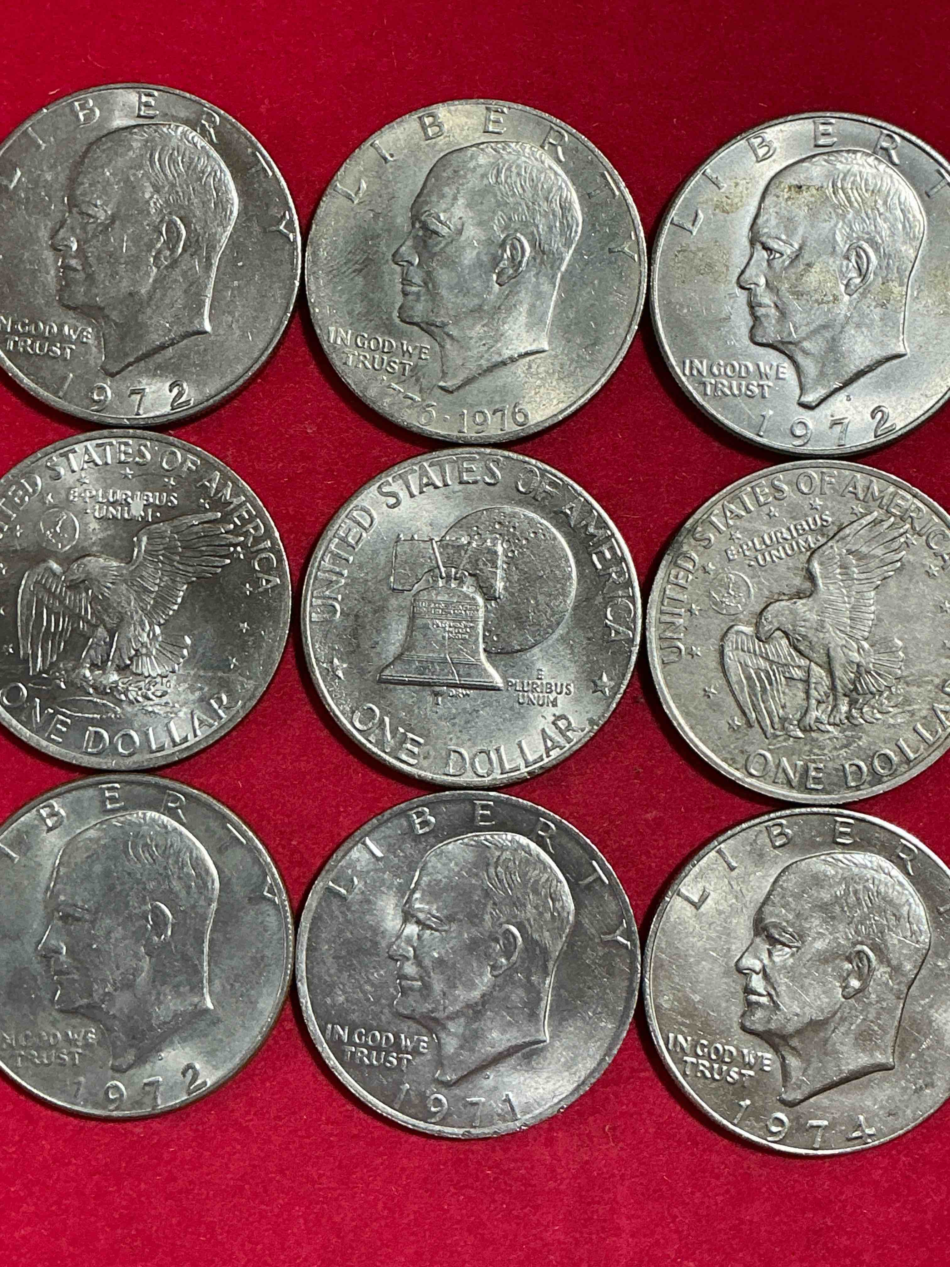 eisenhower dollars! here’s 9 circulated “ike” dollars! up for auction are ike one dollar coins from different years! 1976! awesome ike dollars!