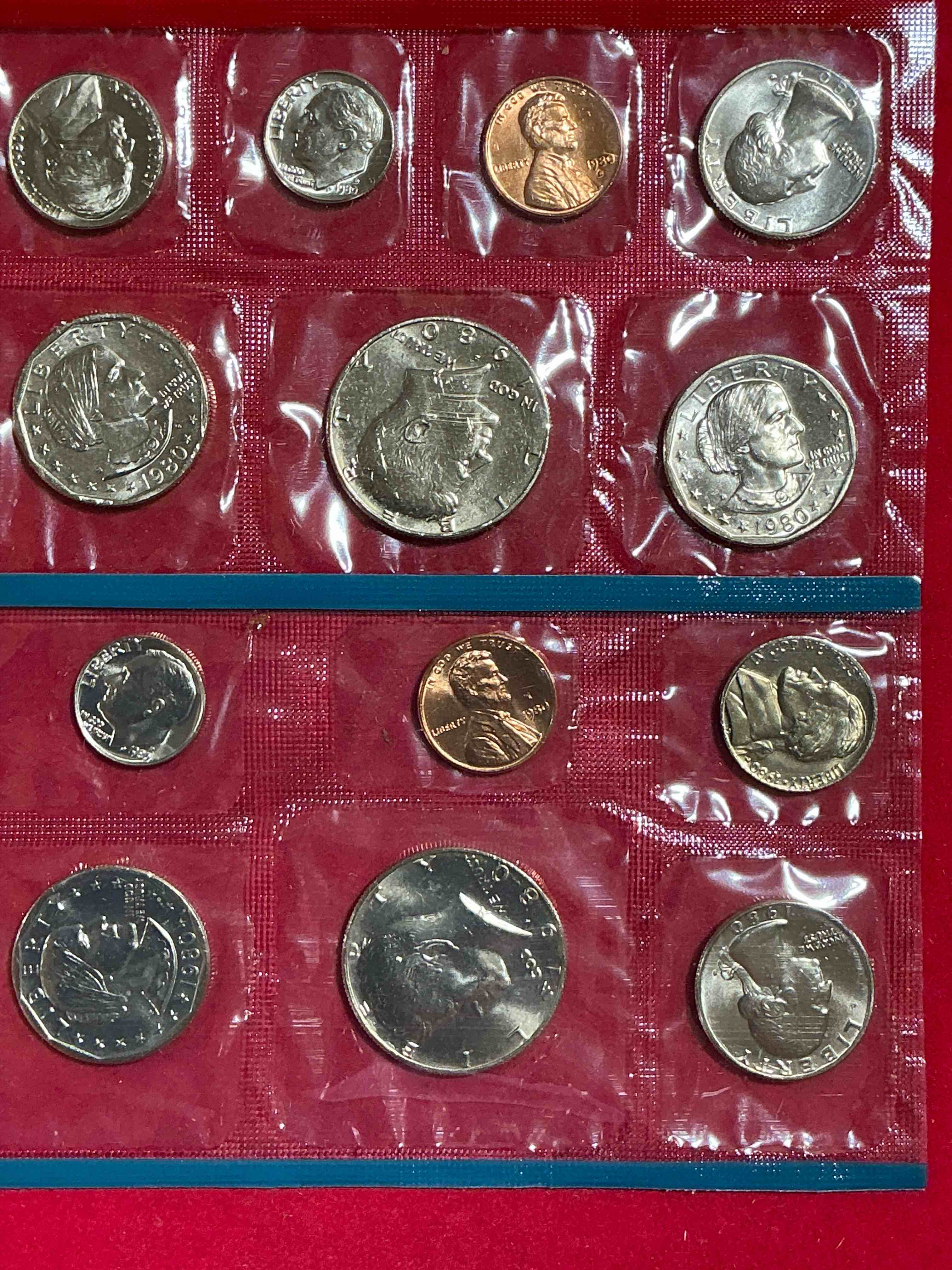 1980 Uncirculated Philadelphia & Denver 13 Coin Mint Combo! These Beautiful, Uncirculated Coins Are Rare Pieces Of History! 1980 Susan B. Anthony’s, Dimes, Pennies Half Dollars, Dollars, Nickels & Quarters!