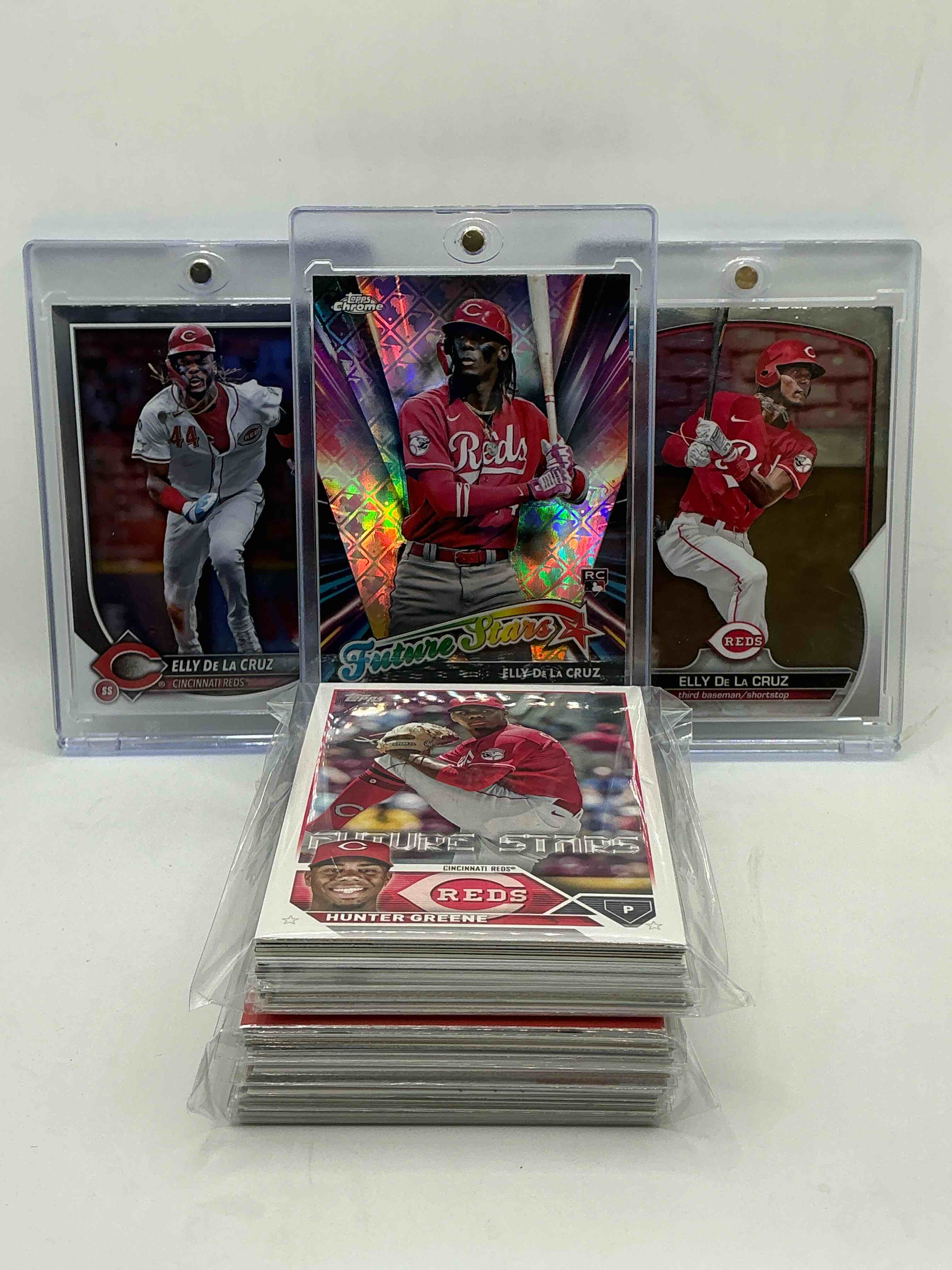 Reds Rambunctiousness! 2024 Topps Chrome “Future Stars” Rookie Elly De La Cruz! 2023 Topps Bowman Chrome Prospects Elly De La Cruz! 2025 Topps Bowman Chrome Elly De La Cruz! Along With 50 Other Reds Heroes, Legends, Rookies & Commons!