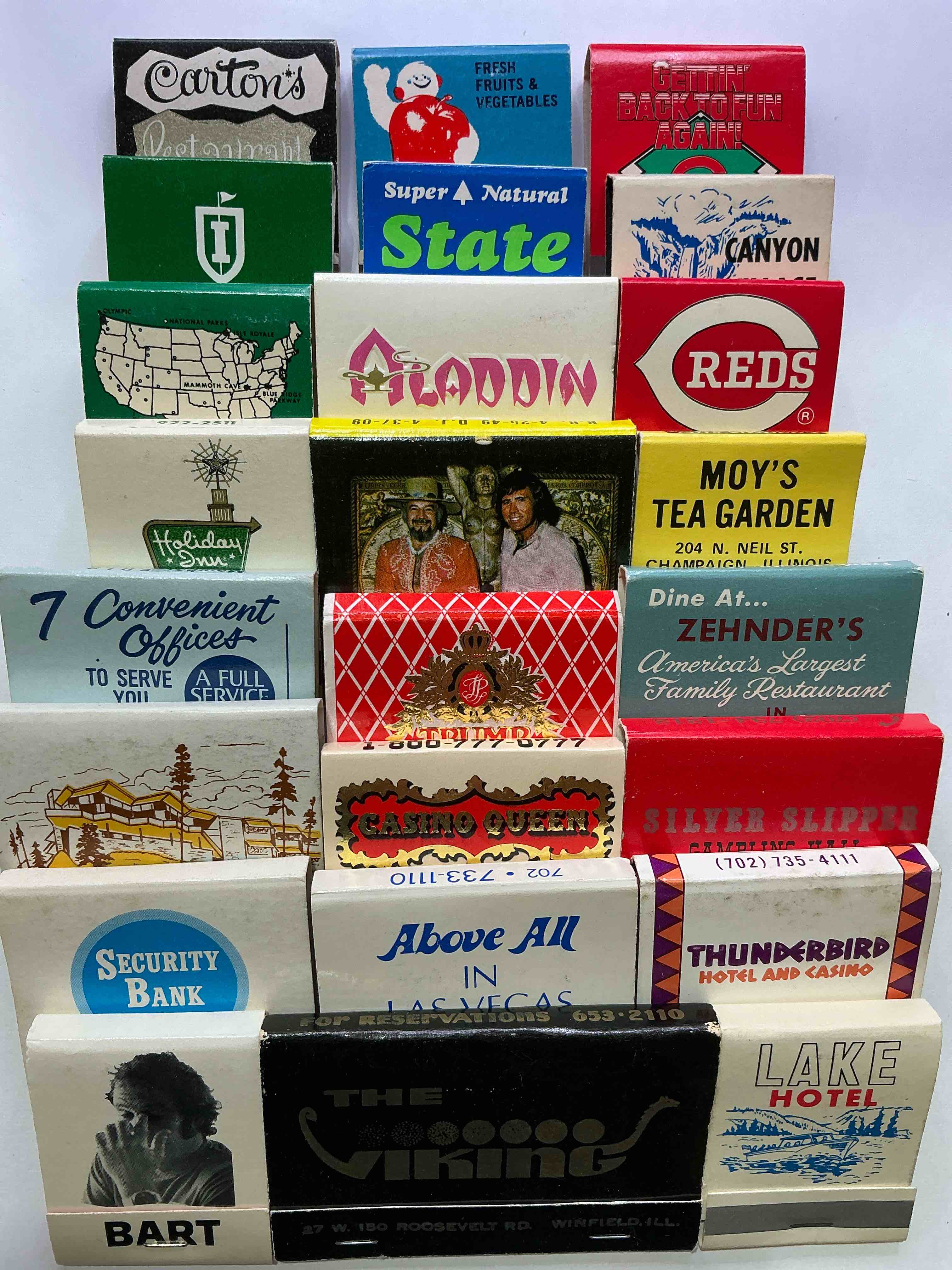 vintage matchbooks!  a crazy hard to collect collection of matchbooks from all over, many from places that no longer exist!  collection spans decades & decades!  most books are complete with all matches!  one of a kind collection!  all original & impossible to find anywhere else!