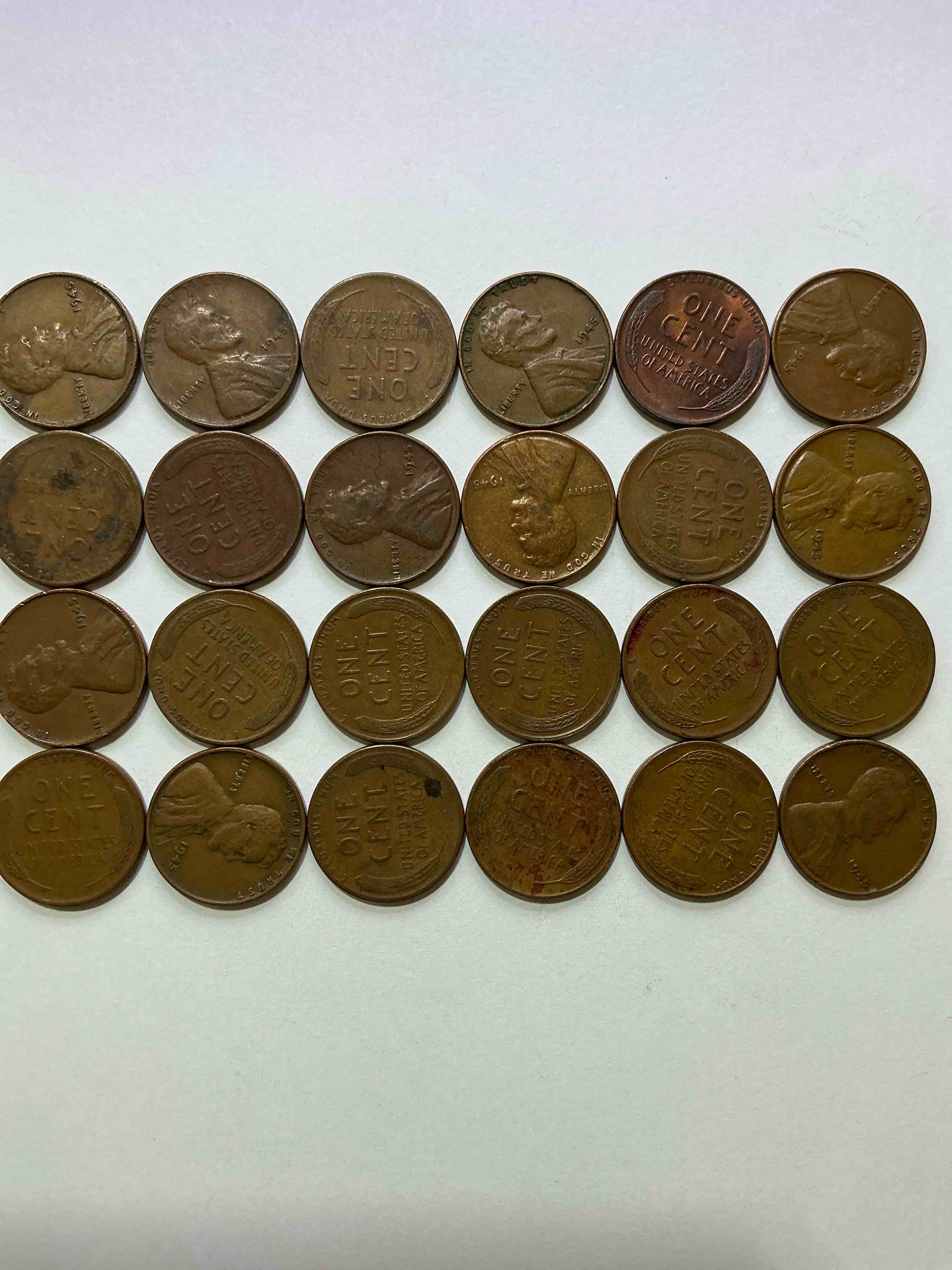 Condition photo showing Good Condition for 1945 world war 2 history! world war 2 ended with victory day may 8, 1945 & the surrender of japan on sept 2, 1945. up for auction are 1945 wheat pennies in great condition! own pieces of one of the most important years in history!