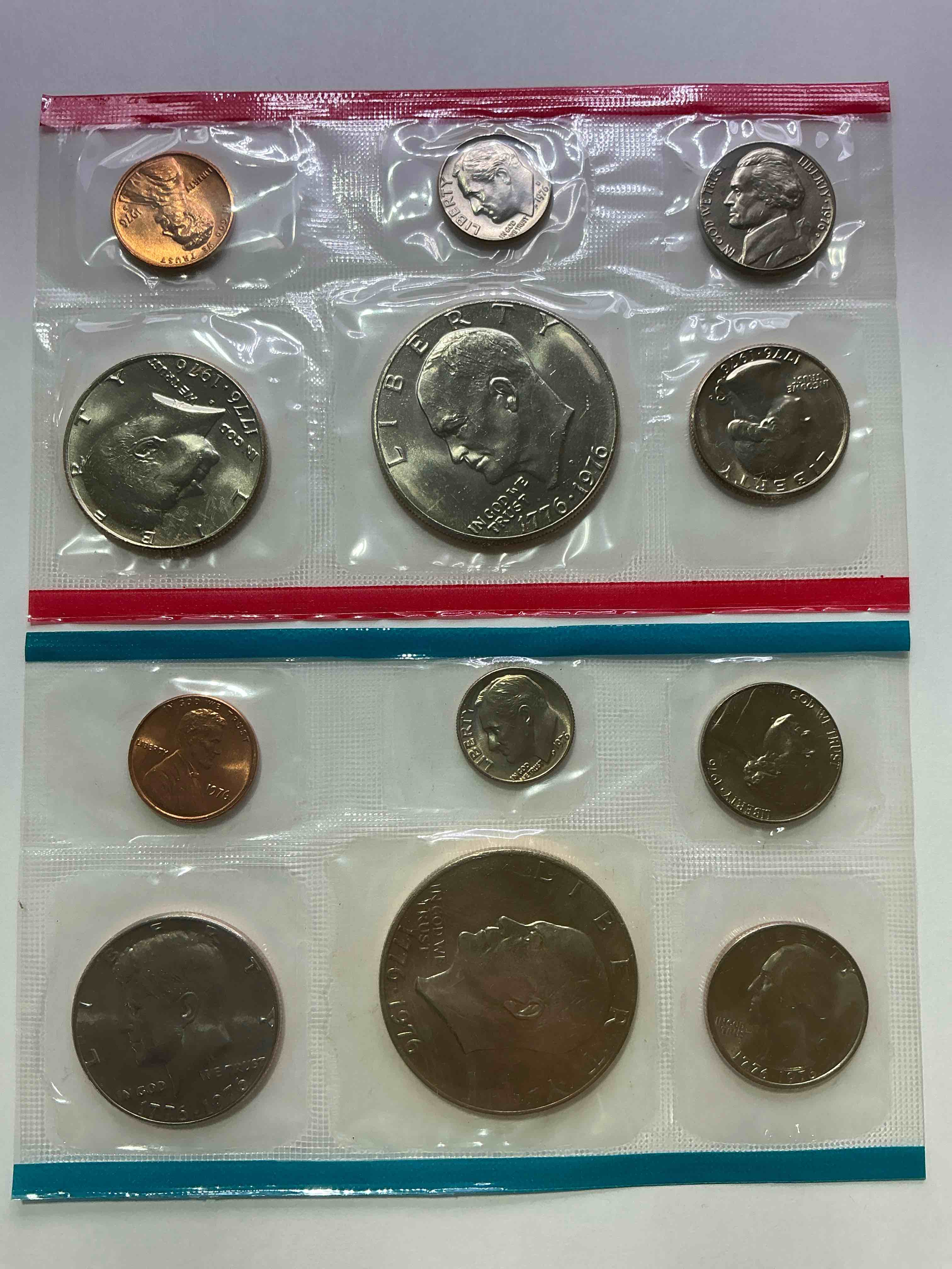 1976 bicentennial mint coins! these highly collectible mint coins includes 12 coins, 6 minted from each mint location (philly & denver) that year. coins are 1976 special bicentennial edition, to include rare bicentennial "ike" dollar!