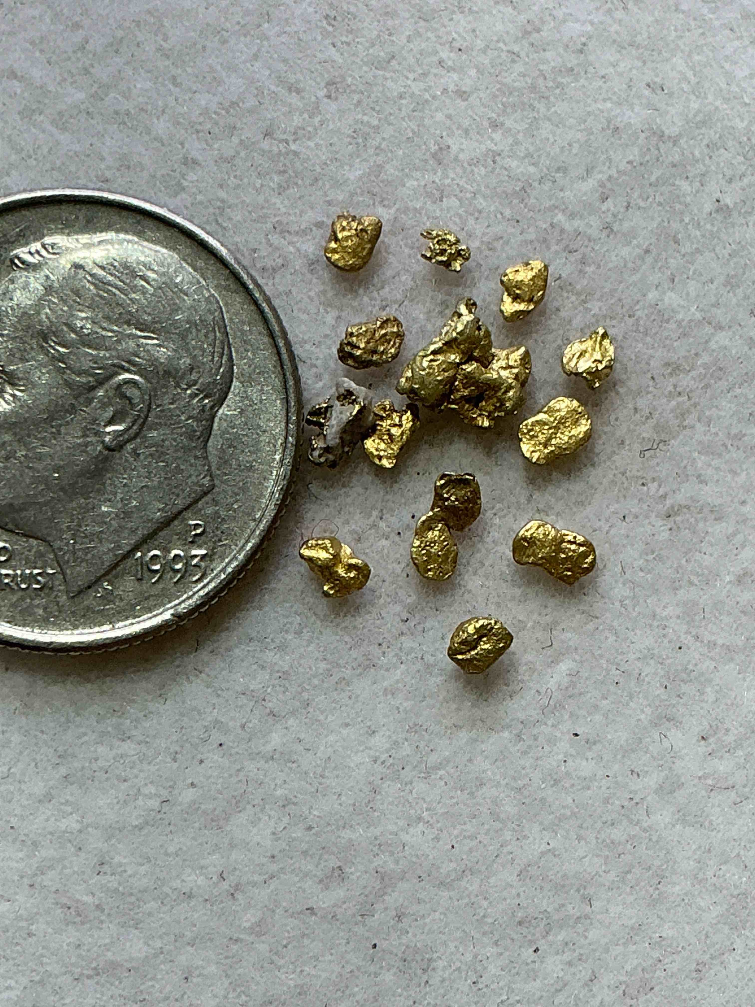 Condition photo showing New/Like New for genuine gold nuggets! gold nuggets fresh from prospecting north carolina mountains, total weight of all nuggets is approximately .5 grams. these gold nuggets typically test at between approx 22-24 karat. gold in raw, prospected form is extremely hard to find & much rarer than any refined form. get in on the gold craze... gold has increased in value over 40% since 2025! u.s. dime for size reference only (not included). gold vile in image included. own genuine, gold nuggets!