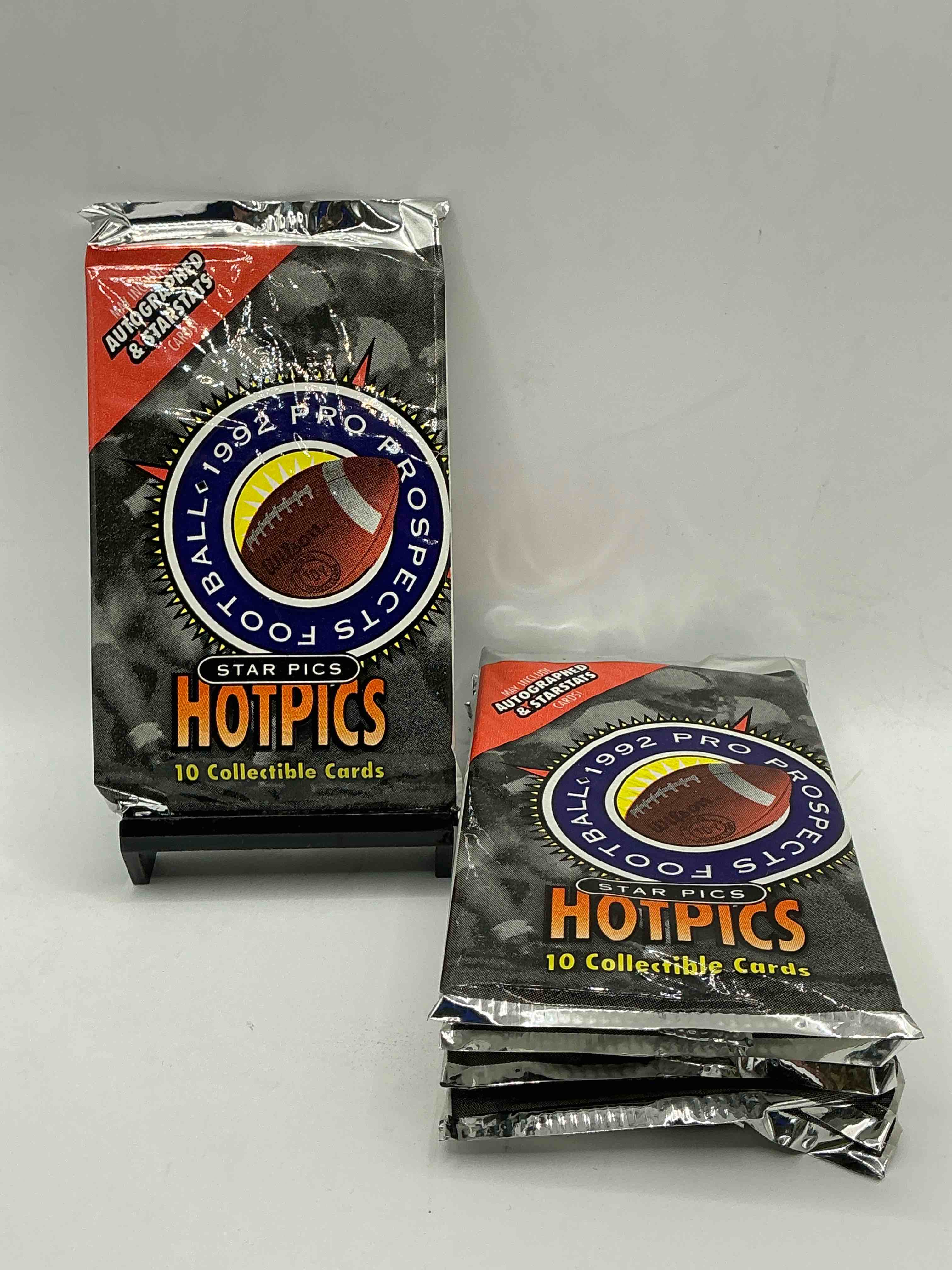 autographs & starstats! 1992 pro prospects football star pics “hotpics”! 10 cards per pack wow! great for any sports card collection!
