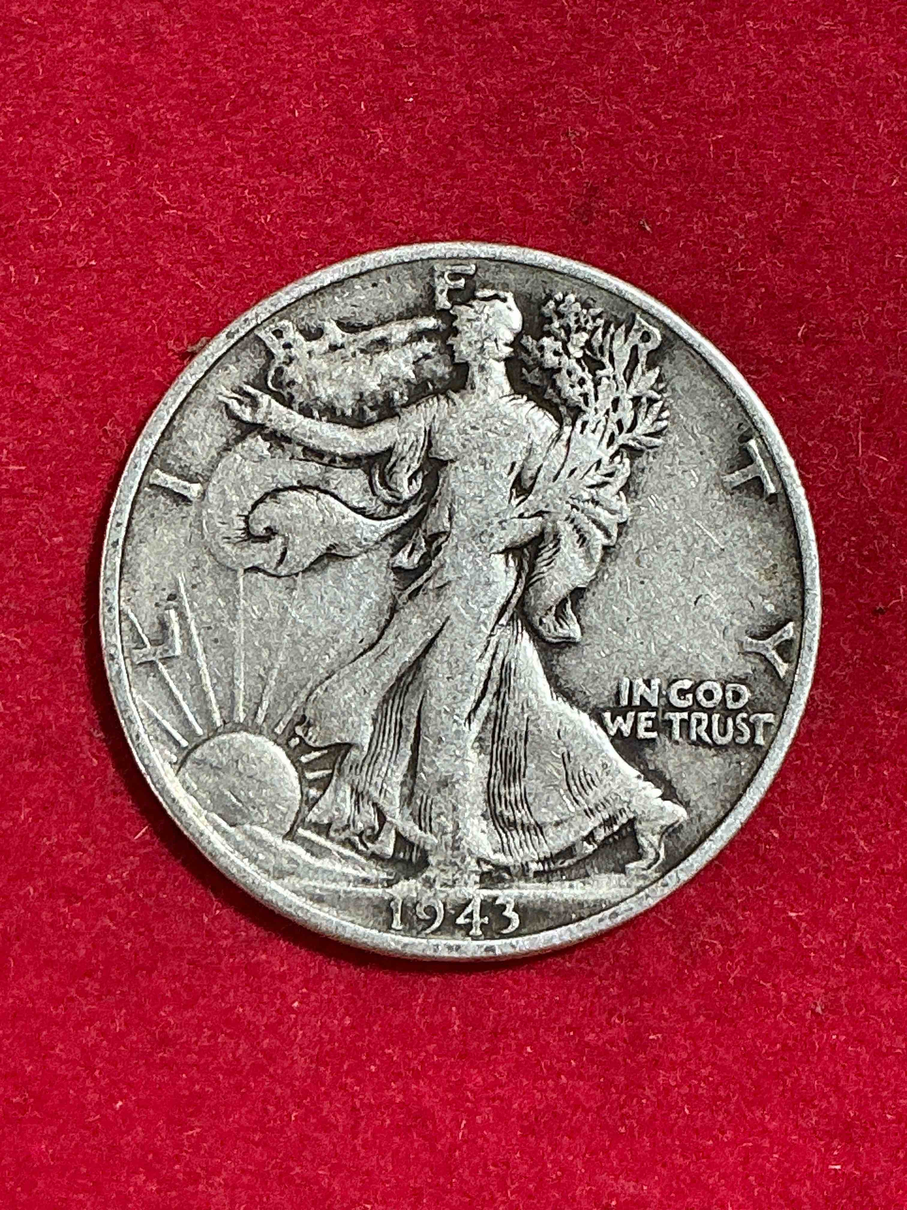 world war ii era silver! antique u.s. silver! liberty walking silver fine u.s. silver half dollar! this striking half dollars were minted from 1916-1947 & have become some of the most collectible coins in history! here is a striking appears uncirculated example from 1943! liberty walking coins are 90% fine u.s. silver, a great investment in precious metal!