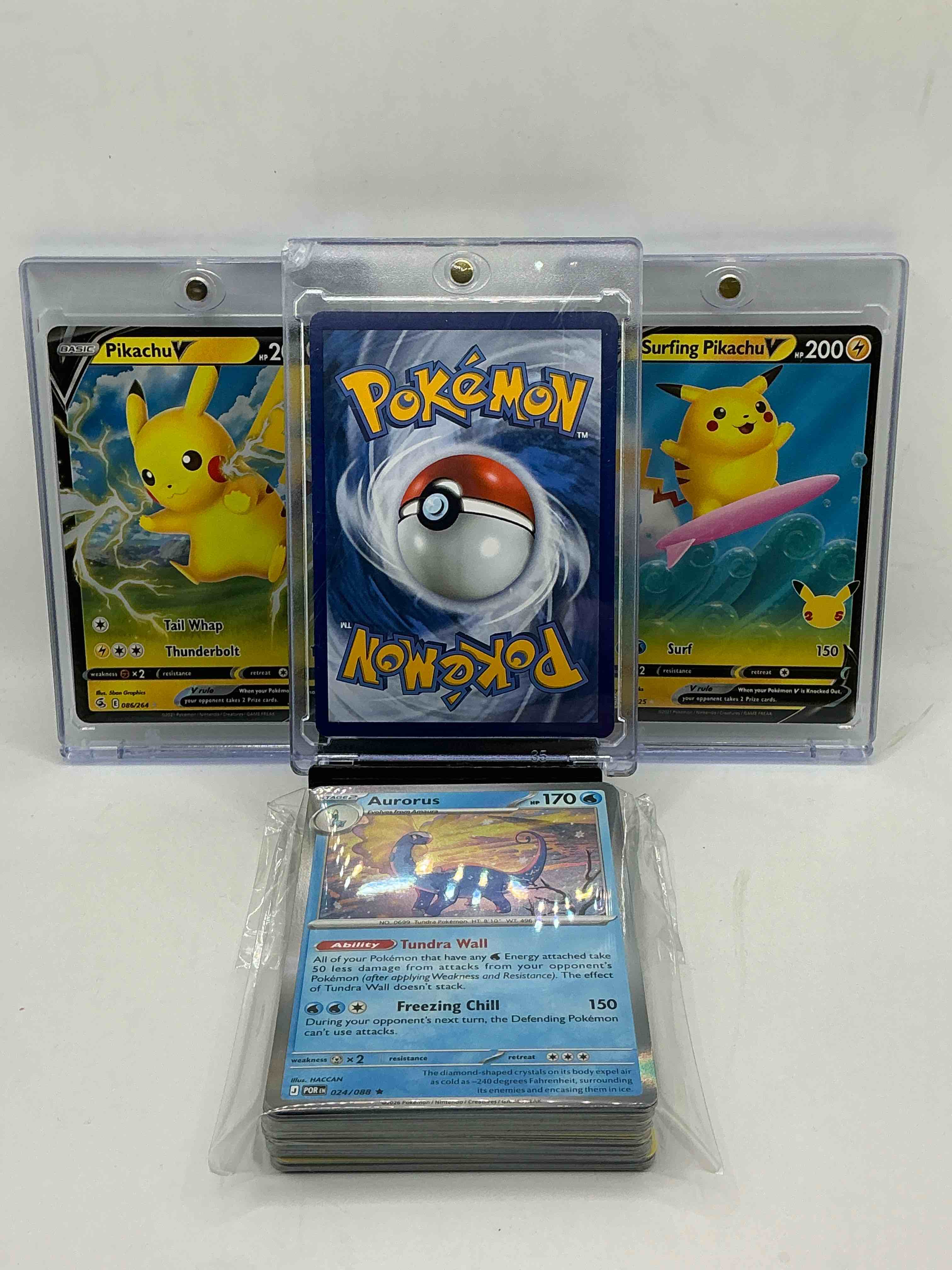 Condition photo showing New/Like New for pokémon party! pikachu v-union! surfing pikachu v! pikachu v! along with 50 other pokémon heroes, holos, legends & commons- including 1 stage two rare holographic, 2 stage one rare holographic, 3 basic rare holographic, 4 common/ uncommon holographics (all stages), 2 stage two non holographic & 2 rares! also includes 36 non holo common/ uncommon basic & first stage cards trainers & energy too! perfect set for collectors & enthusiasts!