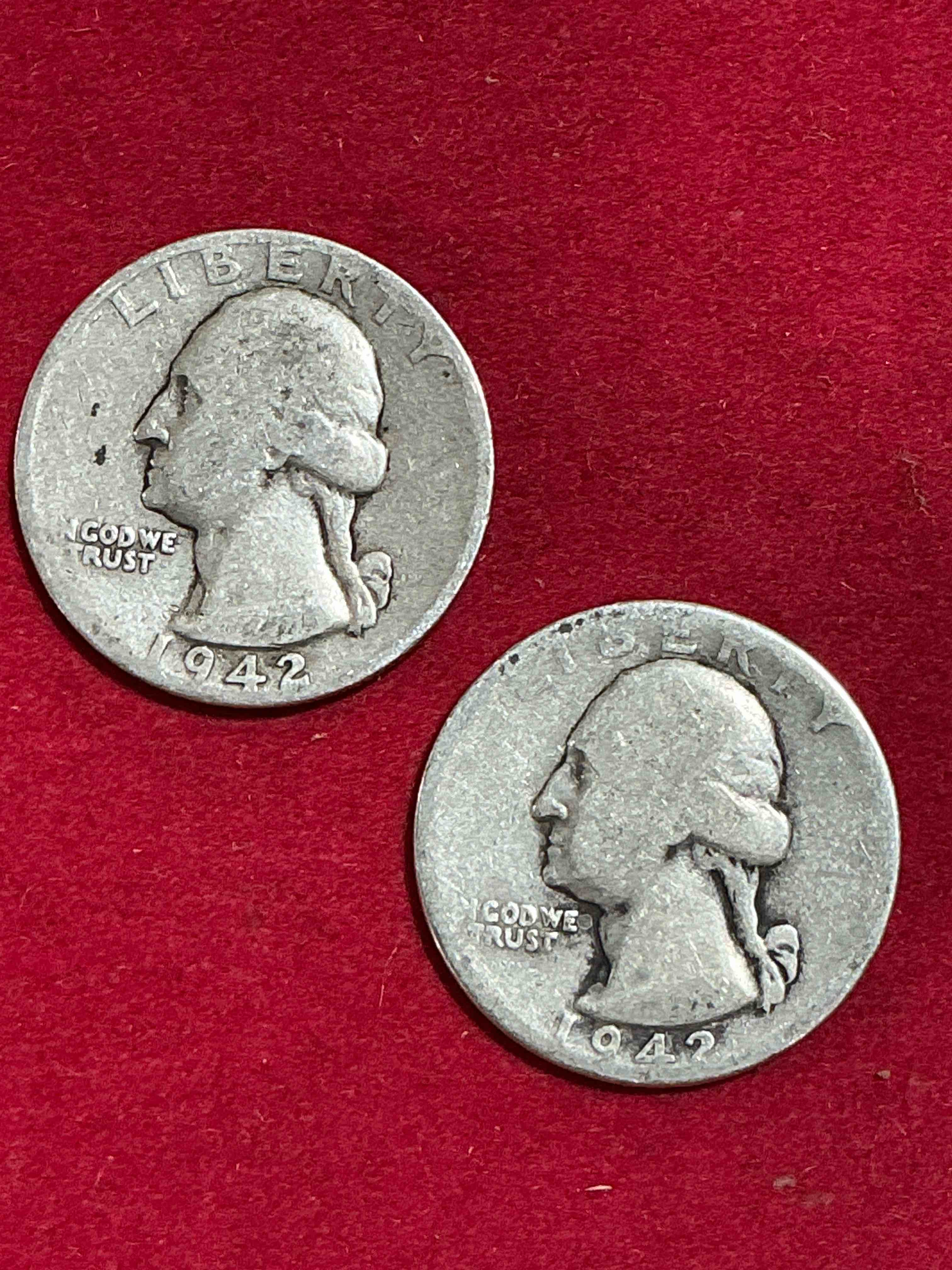 george washington brilliant circulated world war ii silver! pre 1965 u.s. quarter dollar coins were actually silver, here are great examples of awesome, pristine george washington silver quarter, stunning & circulated! rare mints! great for investing in precious metals! these coins were minted at 90% silver and 10% copper, giving them a net weight of .18084 ounces of pure silver per coin! very hard to find, stunning! invest in fine u.s. silver!
