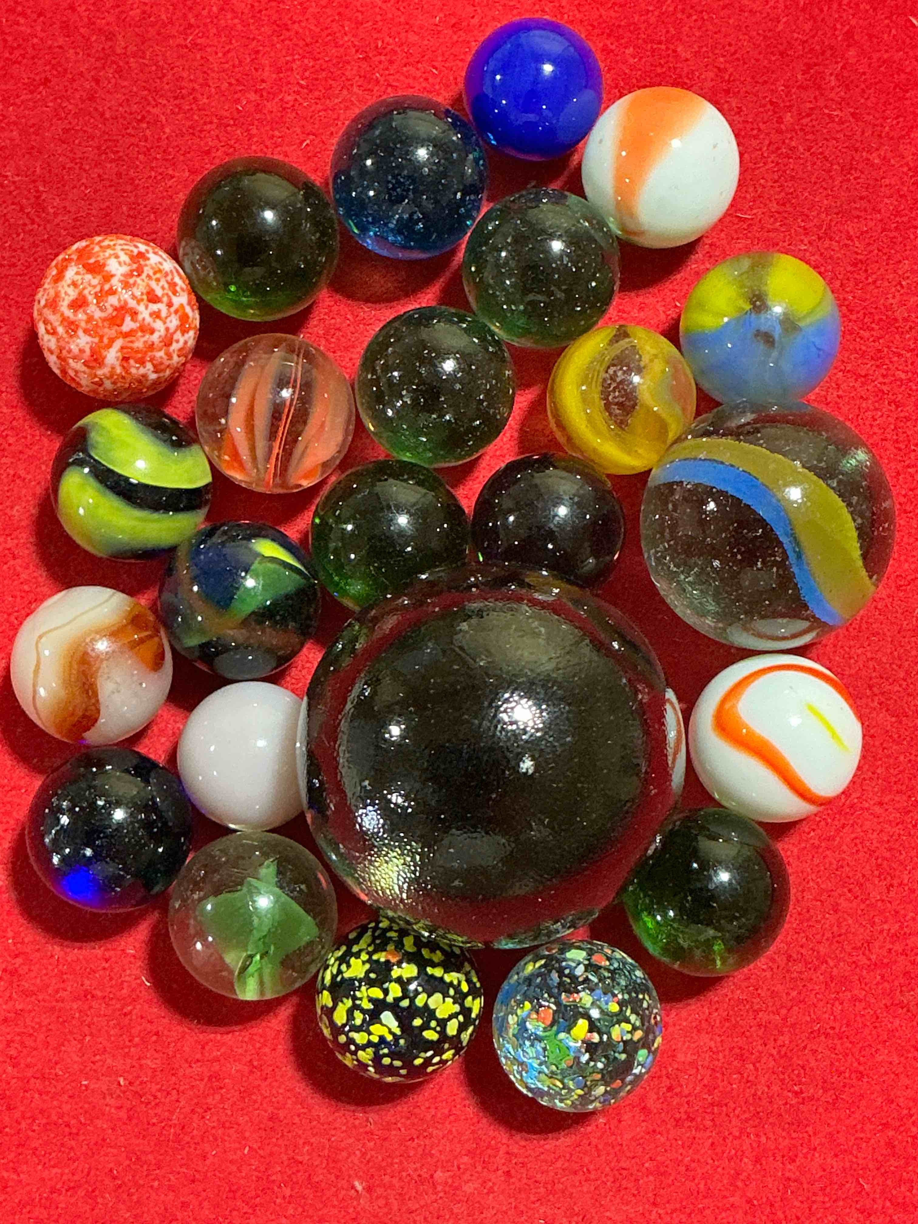 antique glass marbles! genuine stunning marbles lot, all marbles made between the years 1925-1965 & made with uranium! many are great depression era & even earlier! gorgeous, authentic pieces of history!  