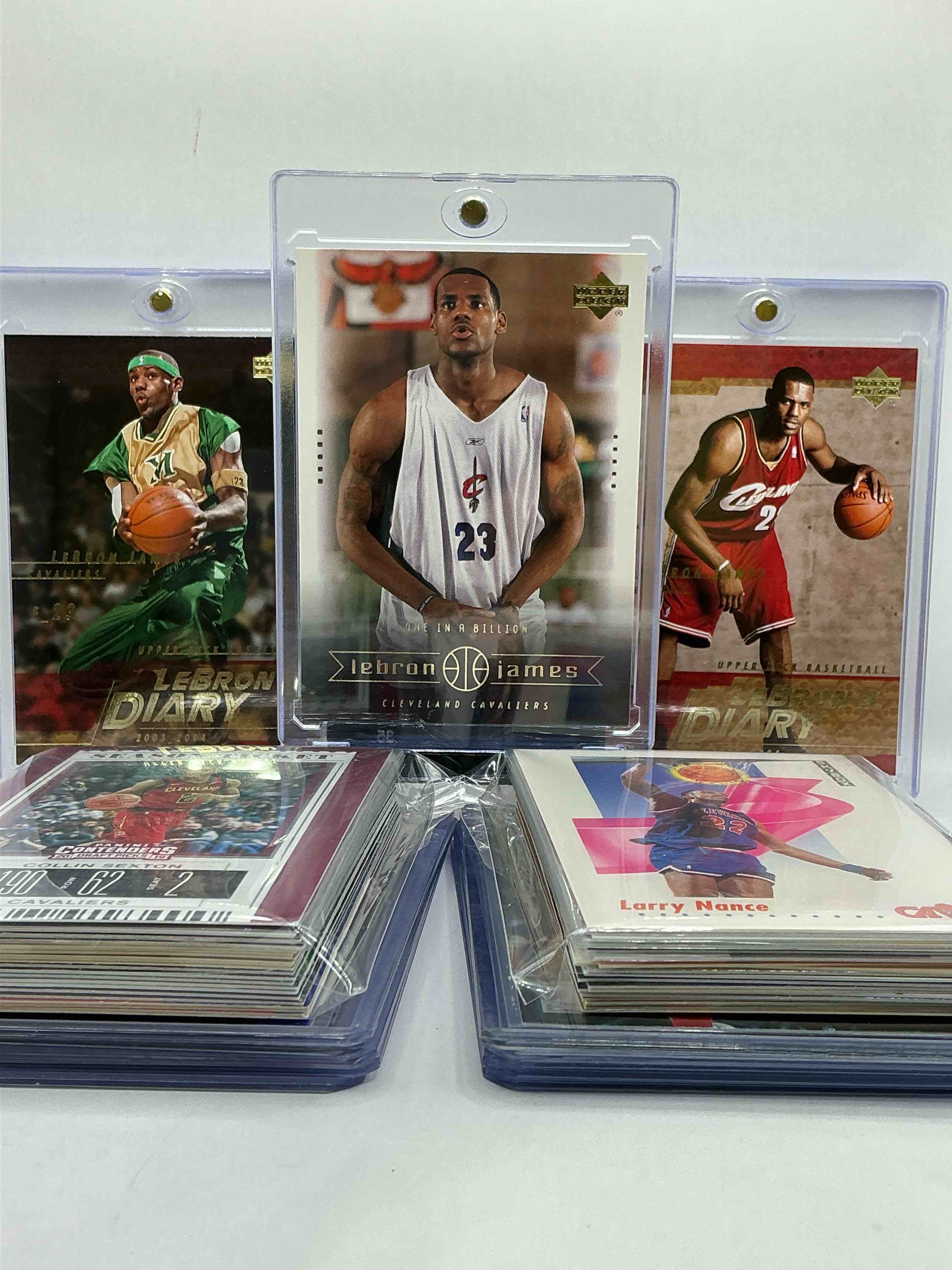 lebron james upper deck rookie year cards & more! diary & moments! cavaliers craziness! vintage & new, this 50 card lot includes commons & legends! mitchell, mobley, okoro, kerr & more!