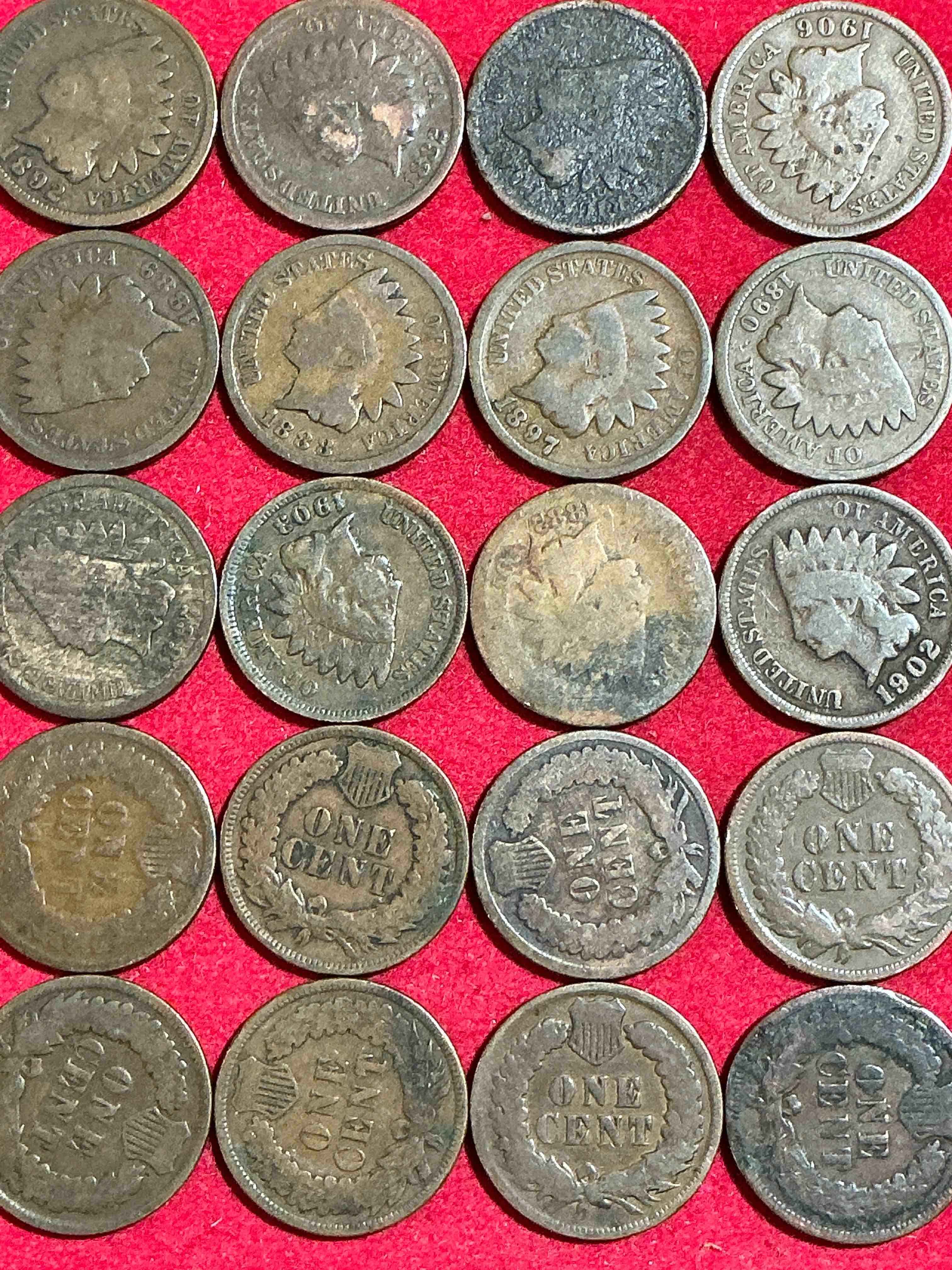 Condition photo showing Good Condition for indian head pennies! these gorgeous u.s. pennies were minted from 1859-1909 & have become serious collector items! the "indian head" design is actually a representation of lady liberty wearing an indian headdress. here are beautiful, well-kept examples representing many different mint years! great for collecting, investing & learning history, & rare with visible dates!