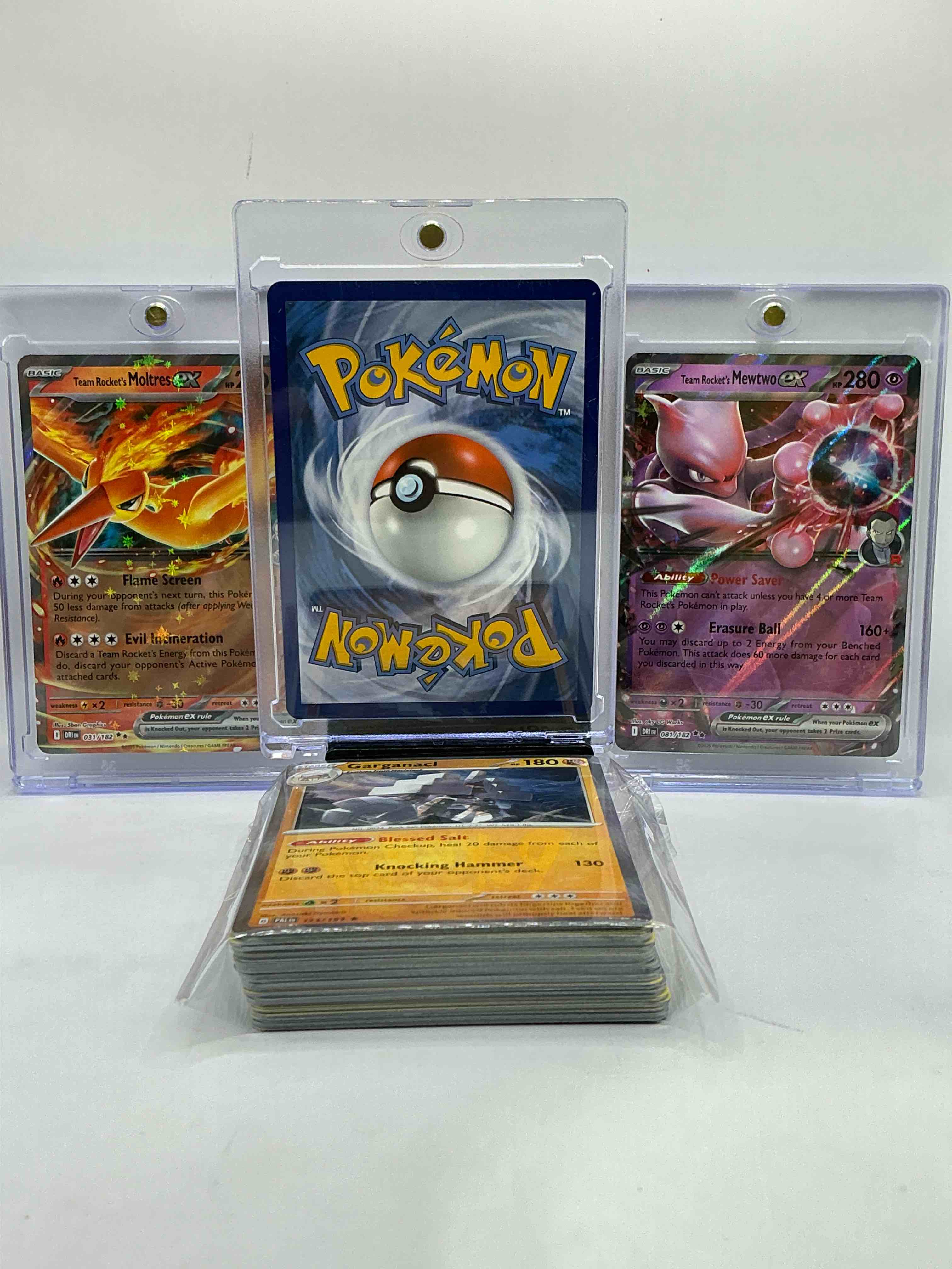 Condition photo showing New/Like New for charizard ex, moltres ex & mewtwo ex wow! along with 50 other pokémon heroes, holos, legends & commons- including 1 stage two rare holographic, 2 stage one rare holographic, 3 basic rare holographic, 4 common/ uncommon holographics (all stages), 2 stage two non holographic & 2 rares! also includes 36 non holo common/ uncommon basic & first stage cards trainers & energy too! perfect set for collectors & enthusiasts!