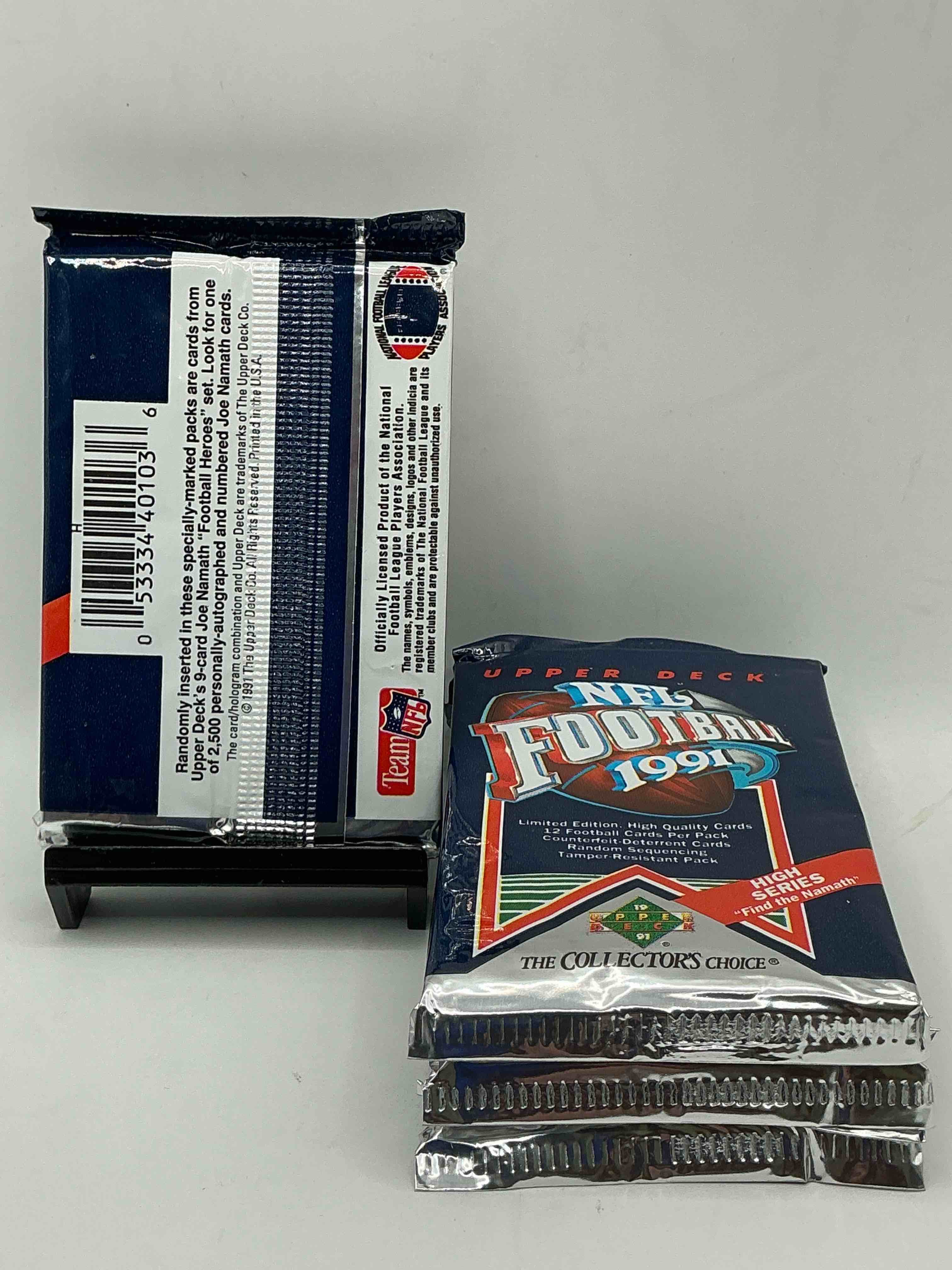 Condition photo showing New/Like New for rare & vintage! 1991 upper deck premier edition unopened nfl football packs! direct from original box! brett favre rookie year! search for brett favre rookie & other 80s stars!