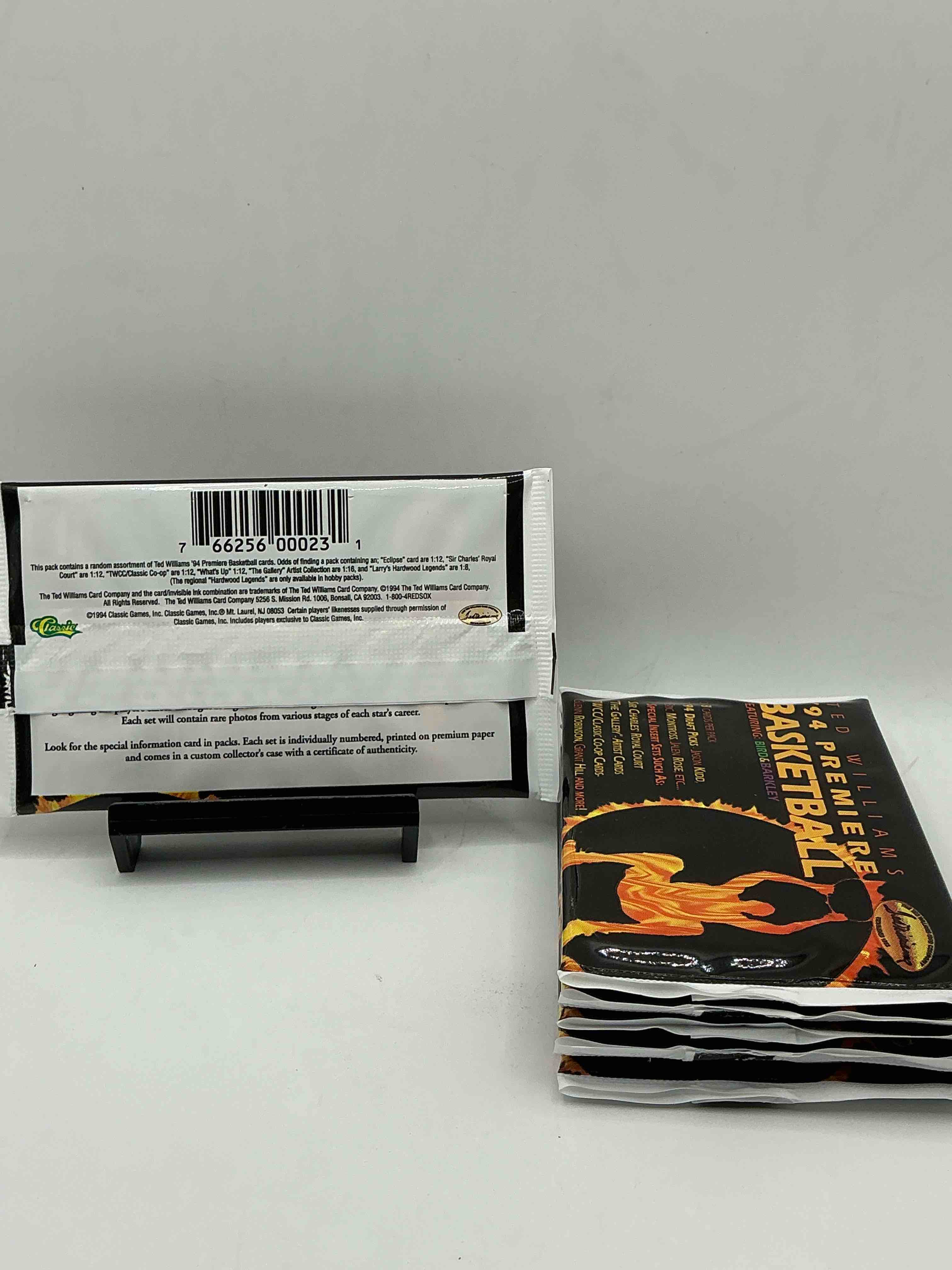 Condition photo showing New/Like New for 1994 ted williams premiere unopened basketball packs! search for jason kidd & grant hill rookies, along with other big names from the year! look for exclusive co-op cards! wow!