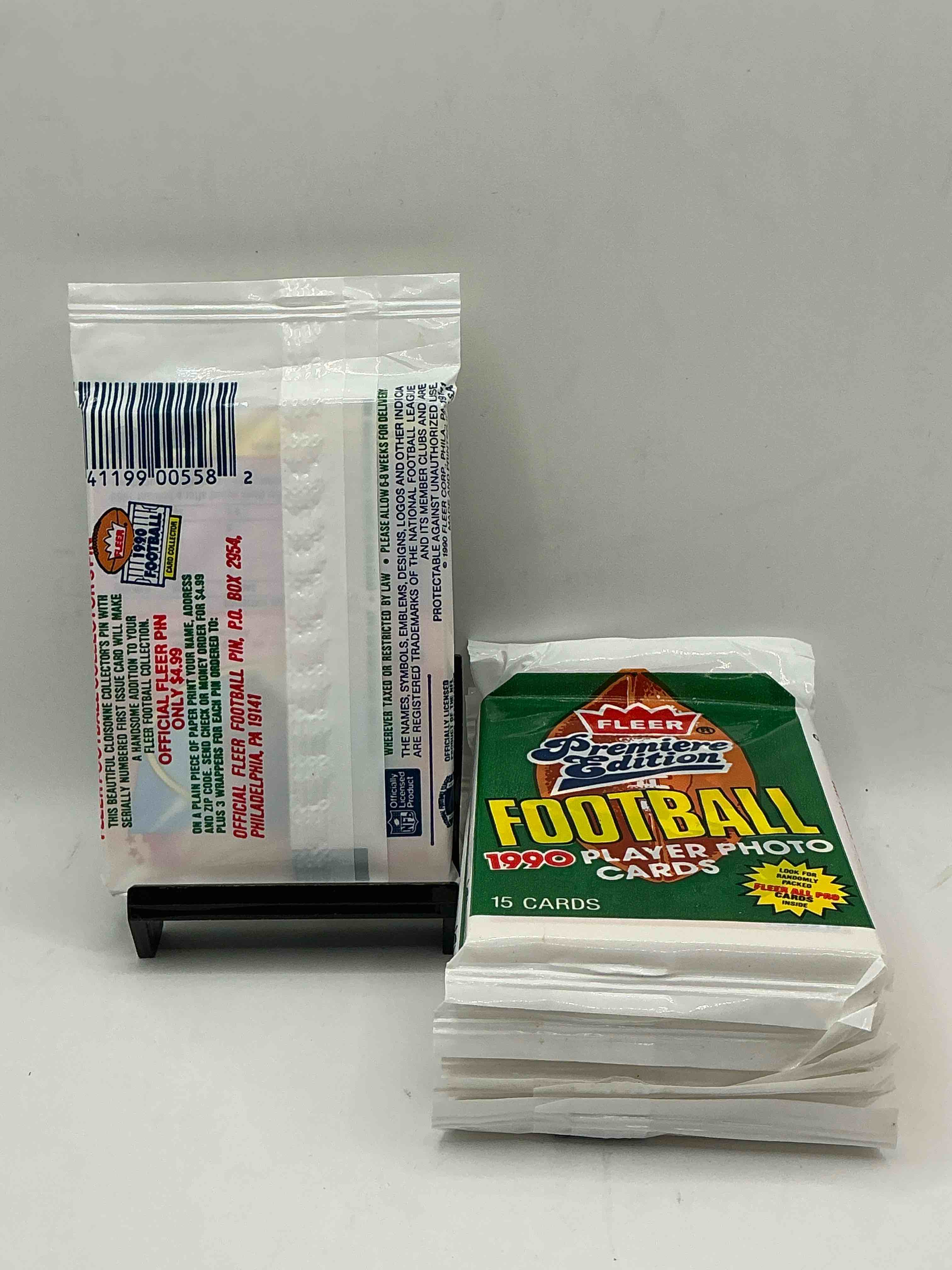 Condition photo showing New/Like New for awesome premiere edition sports cards! emmitt smith rookie year! 1990 fleer premiere edition unopened packs direct from original box! search for emmitt smith rookies!