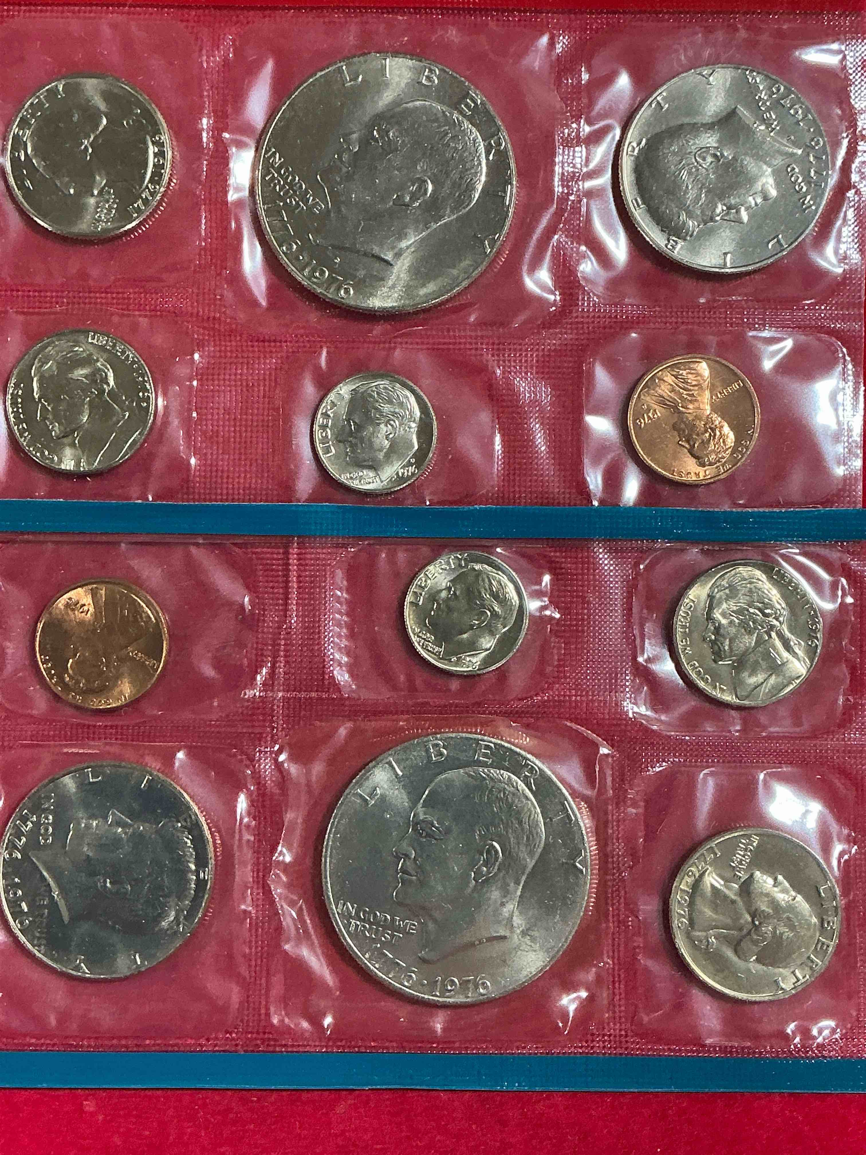 1976 bicentennial mint coins! these highly collectible mint coins includes 12 coins, 6 minted from each mint location (philly & denver) that year. coins are 1976 special bicentennial edition, to include rare bicentennial "ike" dollar!
